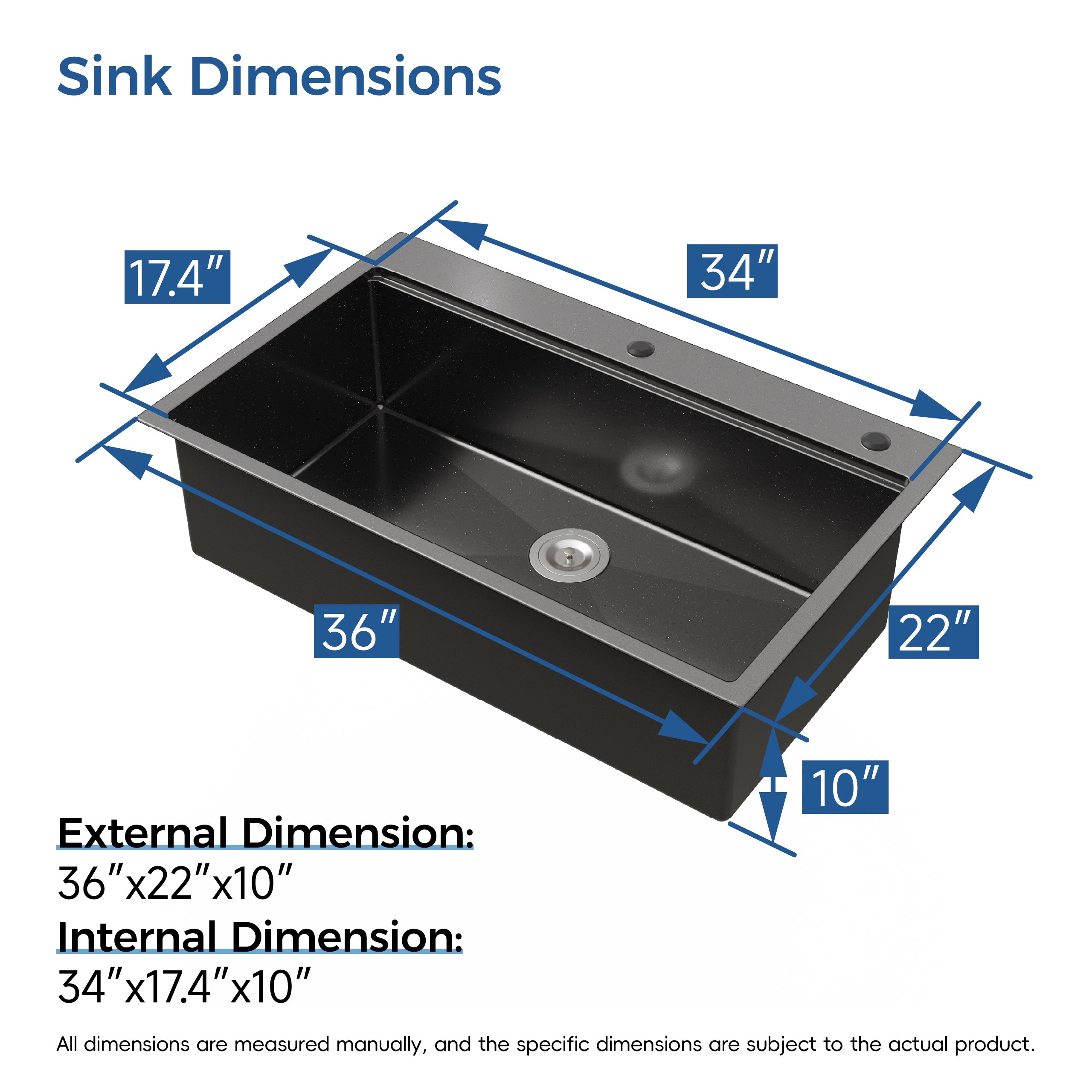 33" Stainless Steel Topmount Kitchen Sink Single Bowl with Accessories – 16 Gauge Brushed Overmount Sink