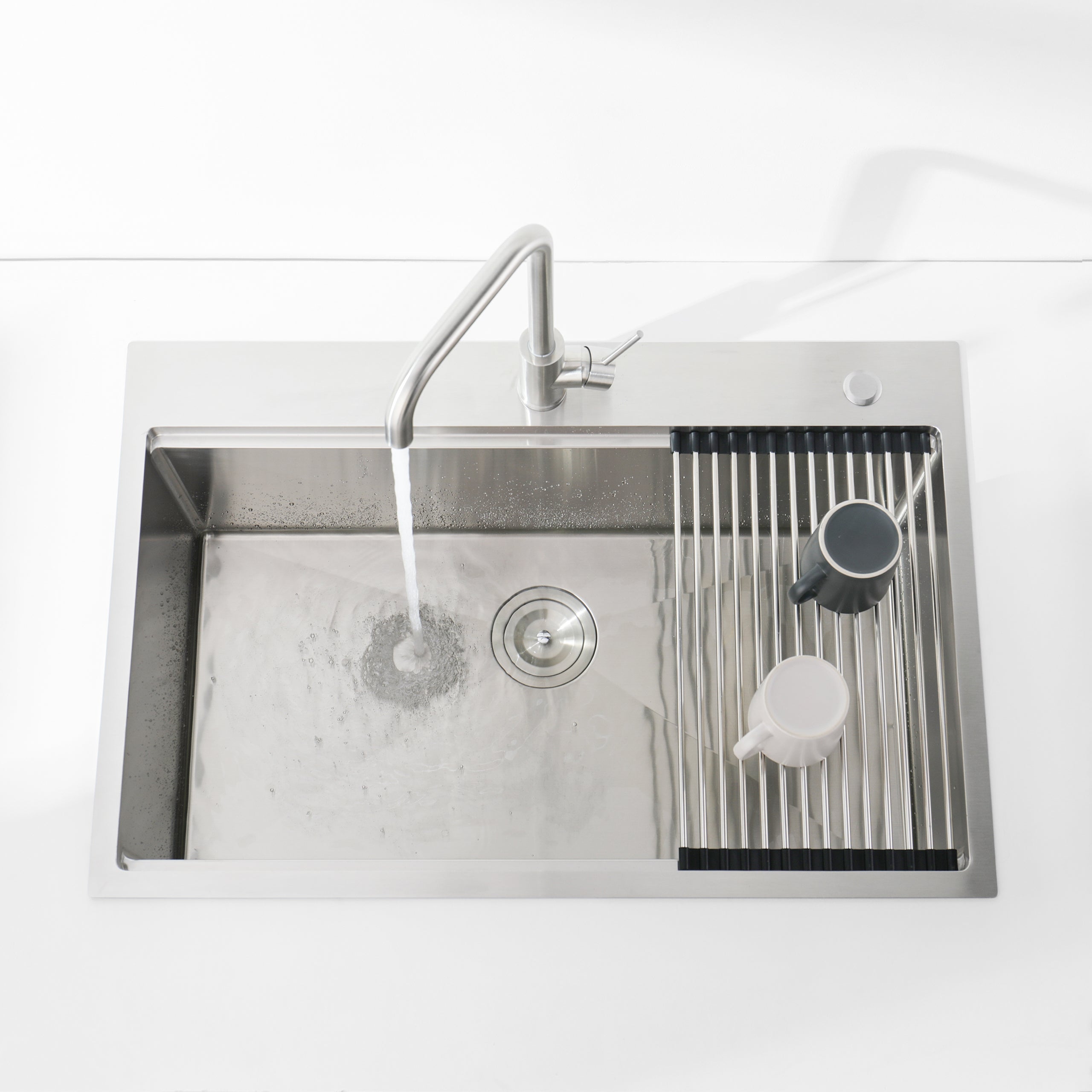 30″ x 22″ Overmount Stainless Steel Kitchen Sink, Single Bowl Workstation Sink in Brushed Finish with Cutting Board & Colander
