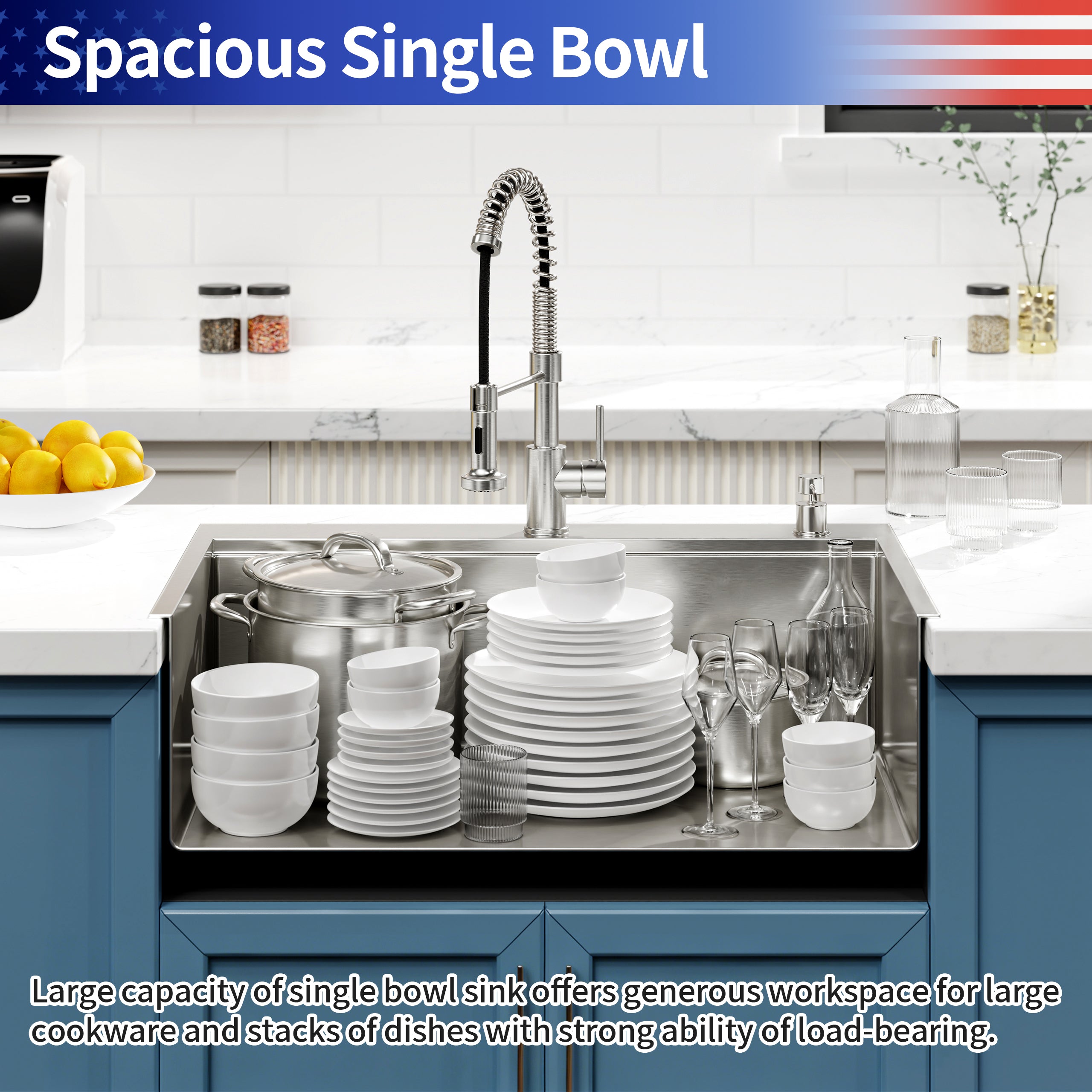 30″ x 22″ Overmount Stainless Steel Kitchen Sink, Single Bowl Workstation Sink in Brushed Finish with Cutting Board & Colander