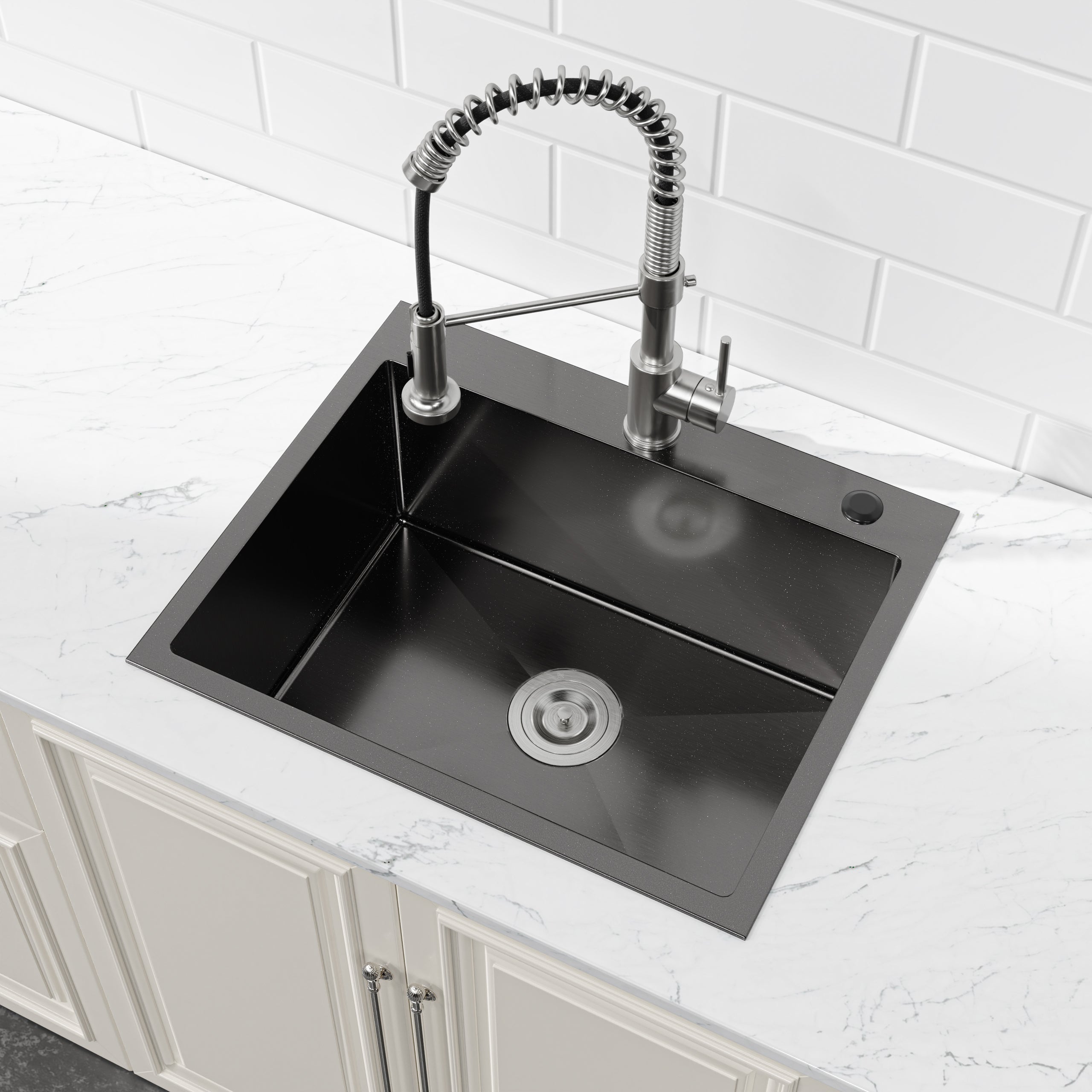 23" x 19" Drop-In Single Bowl Kitchen Sink, 16 Gauge Black Stainless Steel