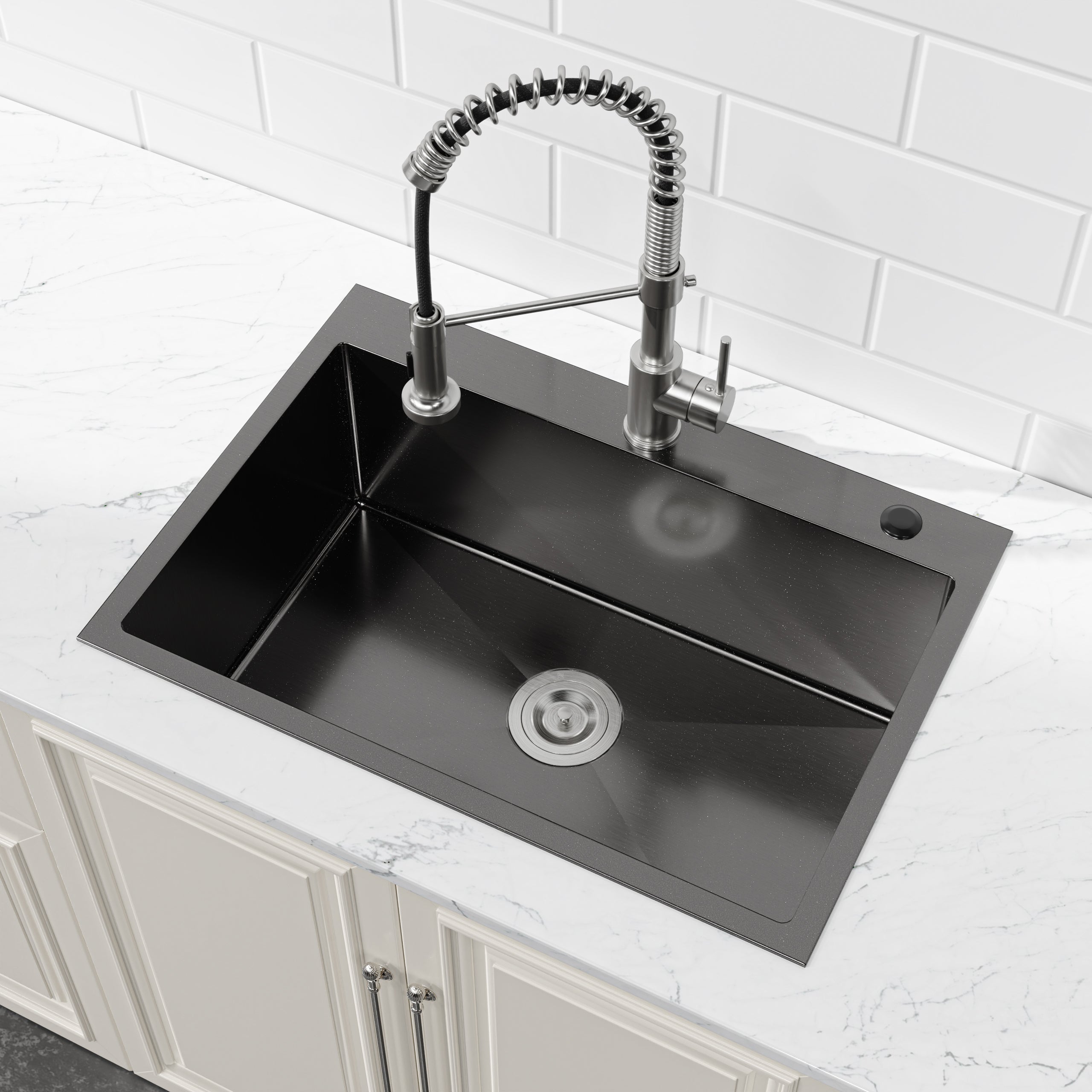 27" x 19" Drop-In Single Bowl Kitchen Sink, 16 Gauge Black Stainless Steel
