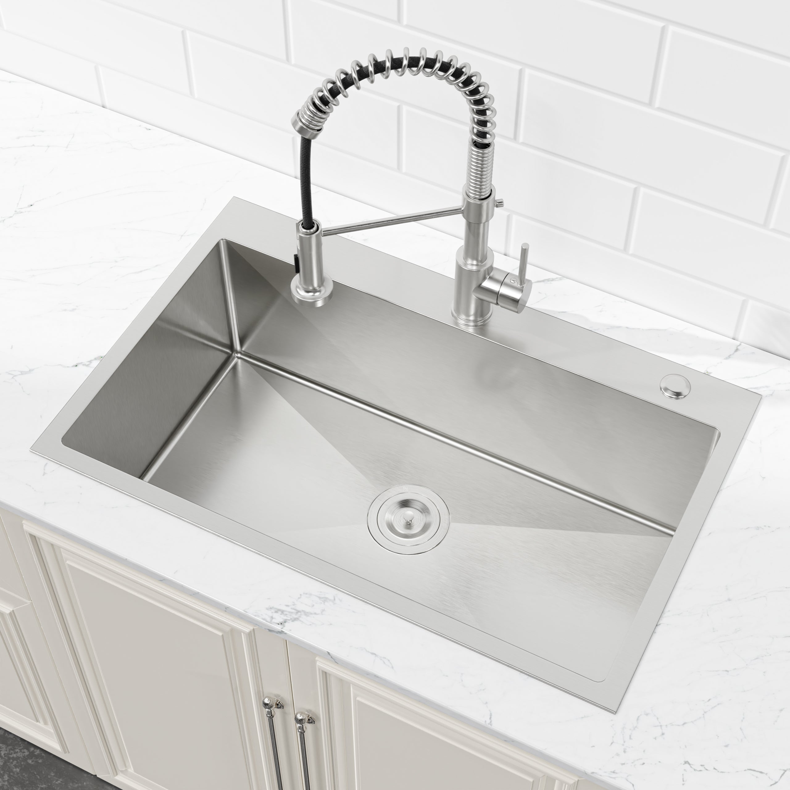 30" x 19" Drop-In Single Bowl Kitchen Sink, 16 Gauge Black Stainless Steel