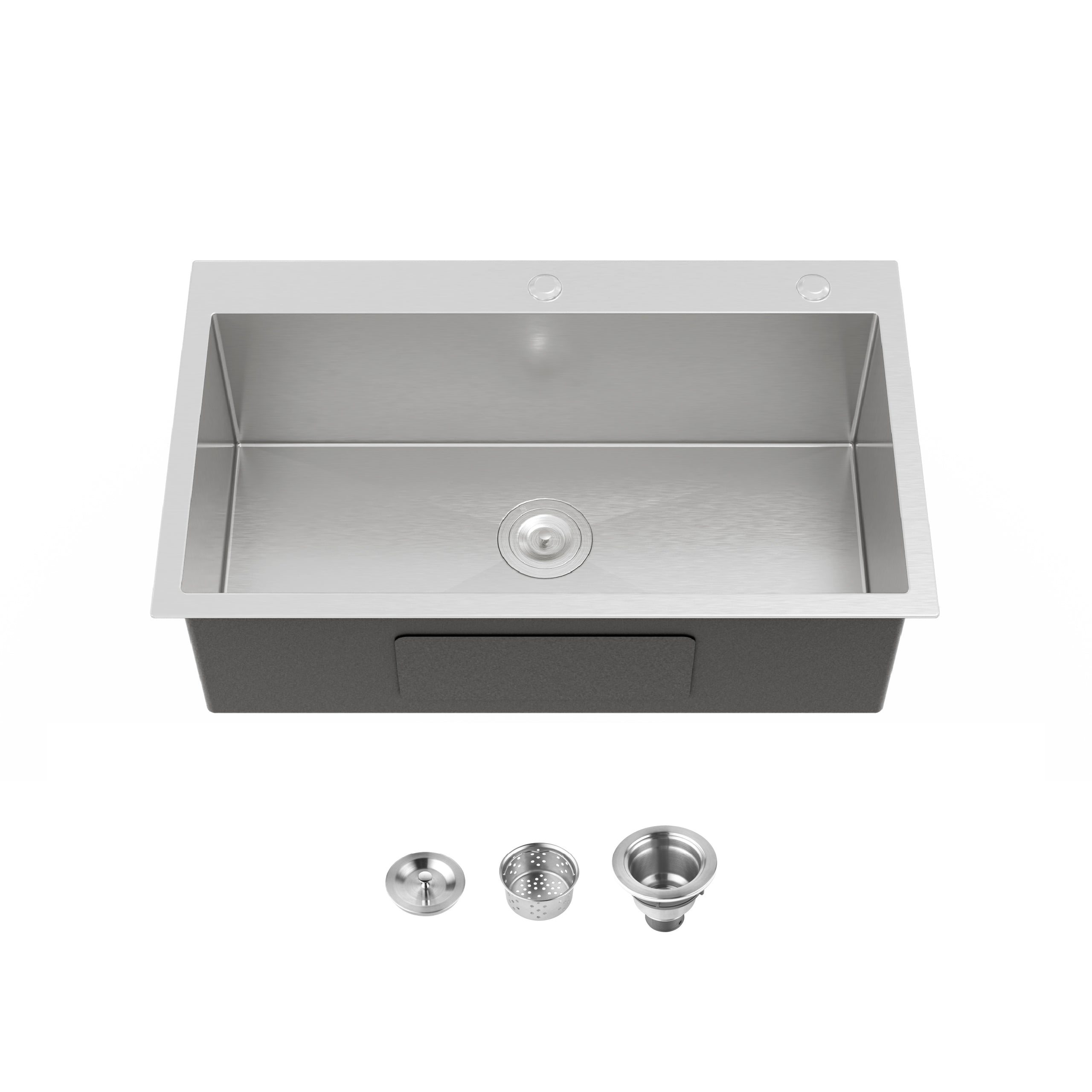 32" x 19" Drop-In Single Bowl Kitchen Sink, 16 Gauge Black Stainless Steel