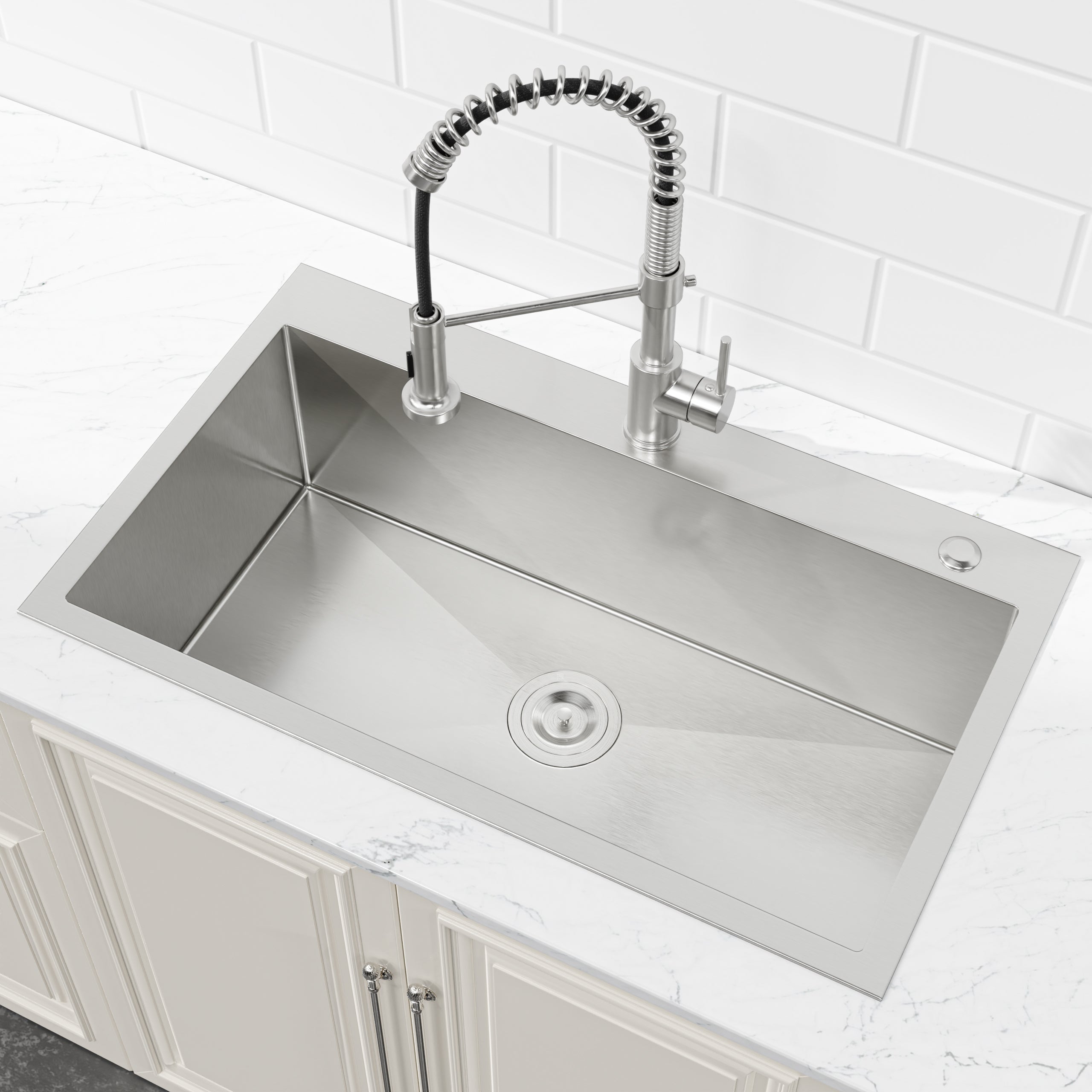 32" x 19" Drop-In Single Bowl Kitchen Sink, 16 Gauge Black Stainless Steel