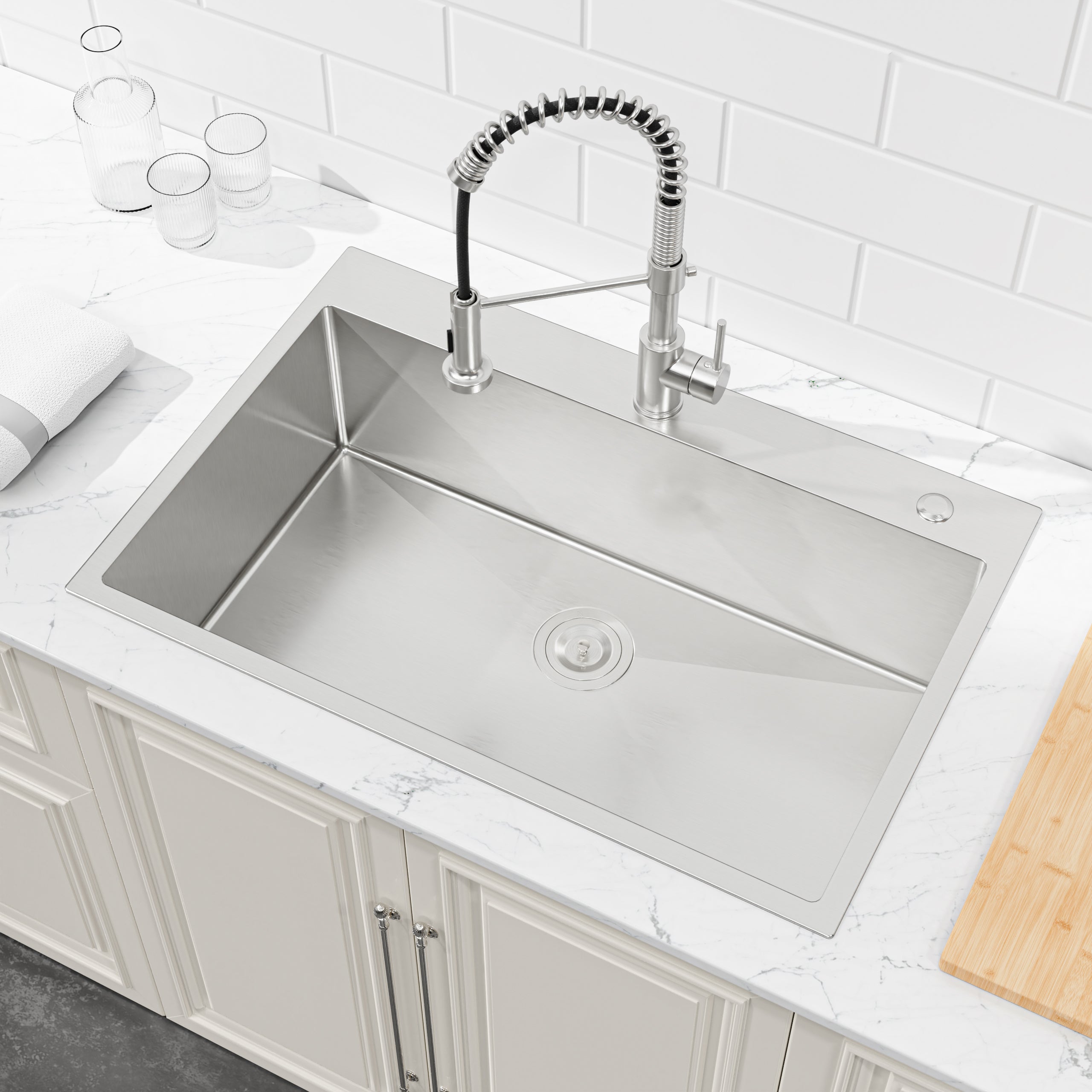 33" x 22" Drop-In Single Bowl Kitchen Sink, 16 Gauge Black Stainless Steel