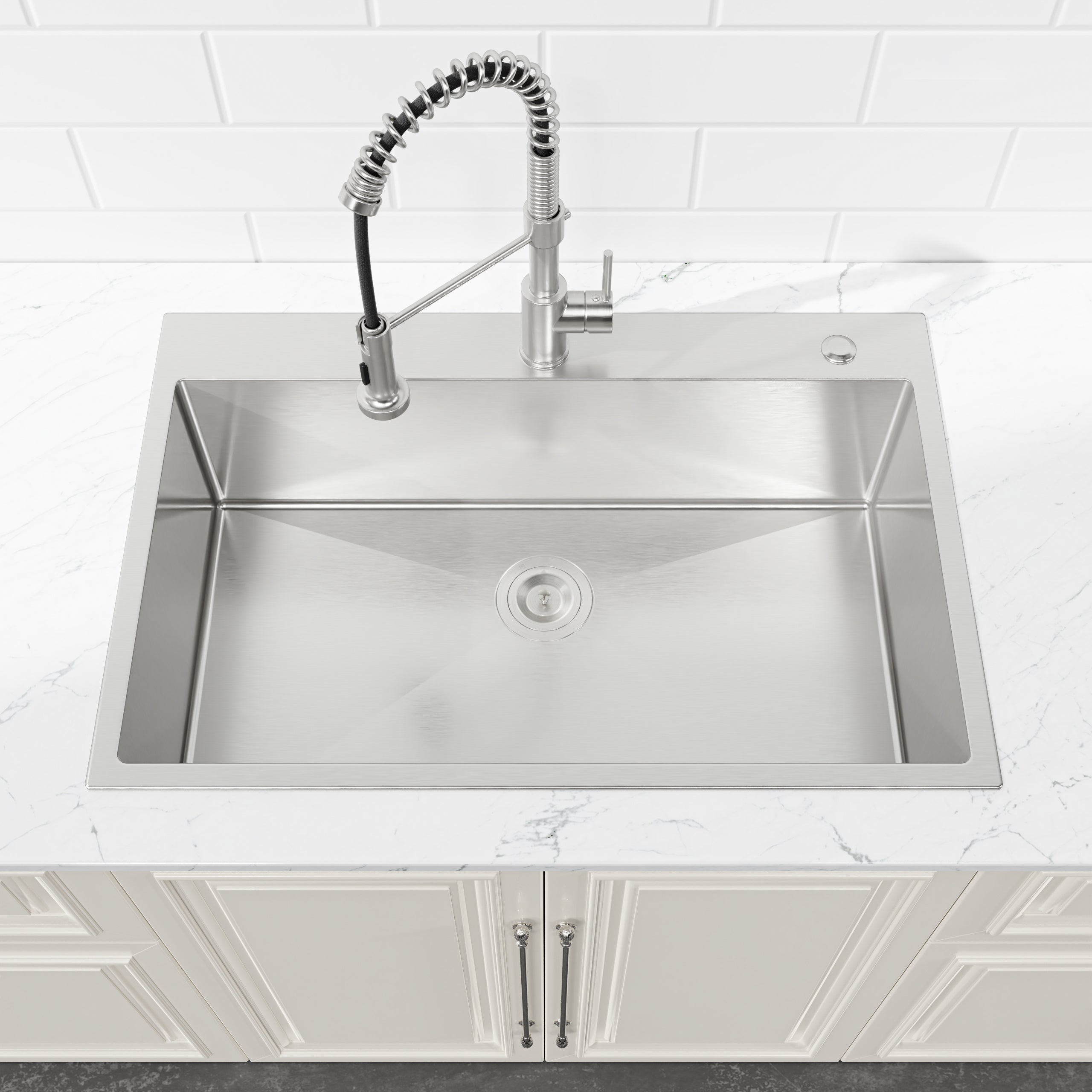 33" x 22" Drop-In Single Bowl Kitchen Sink, 16 Gauge Black Stainless Steel