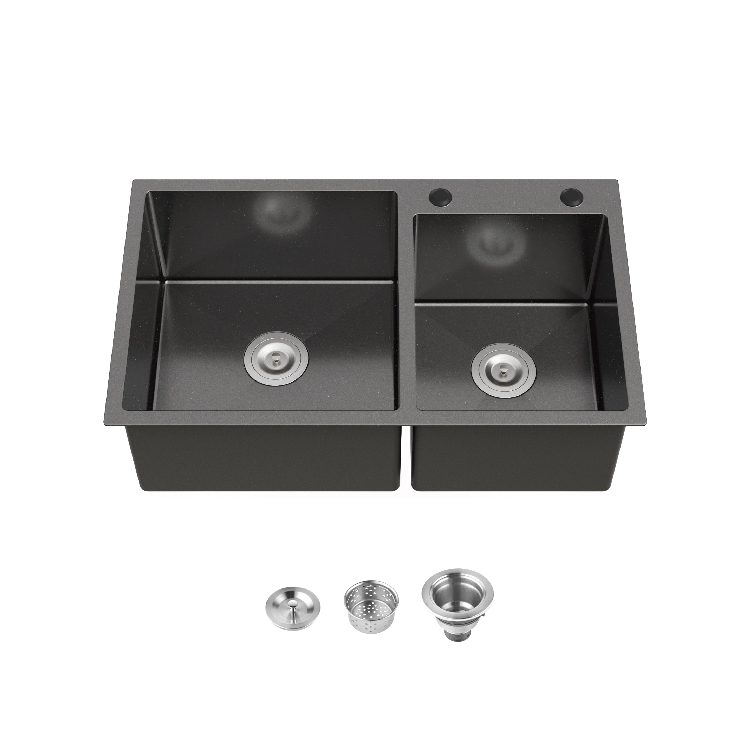 32 x 19 Double Bowl Stainless Steel Kitchen Sink, Overmount Handmade Sink in Brushed Nickel, 16 Gauge with Drain & Hooks