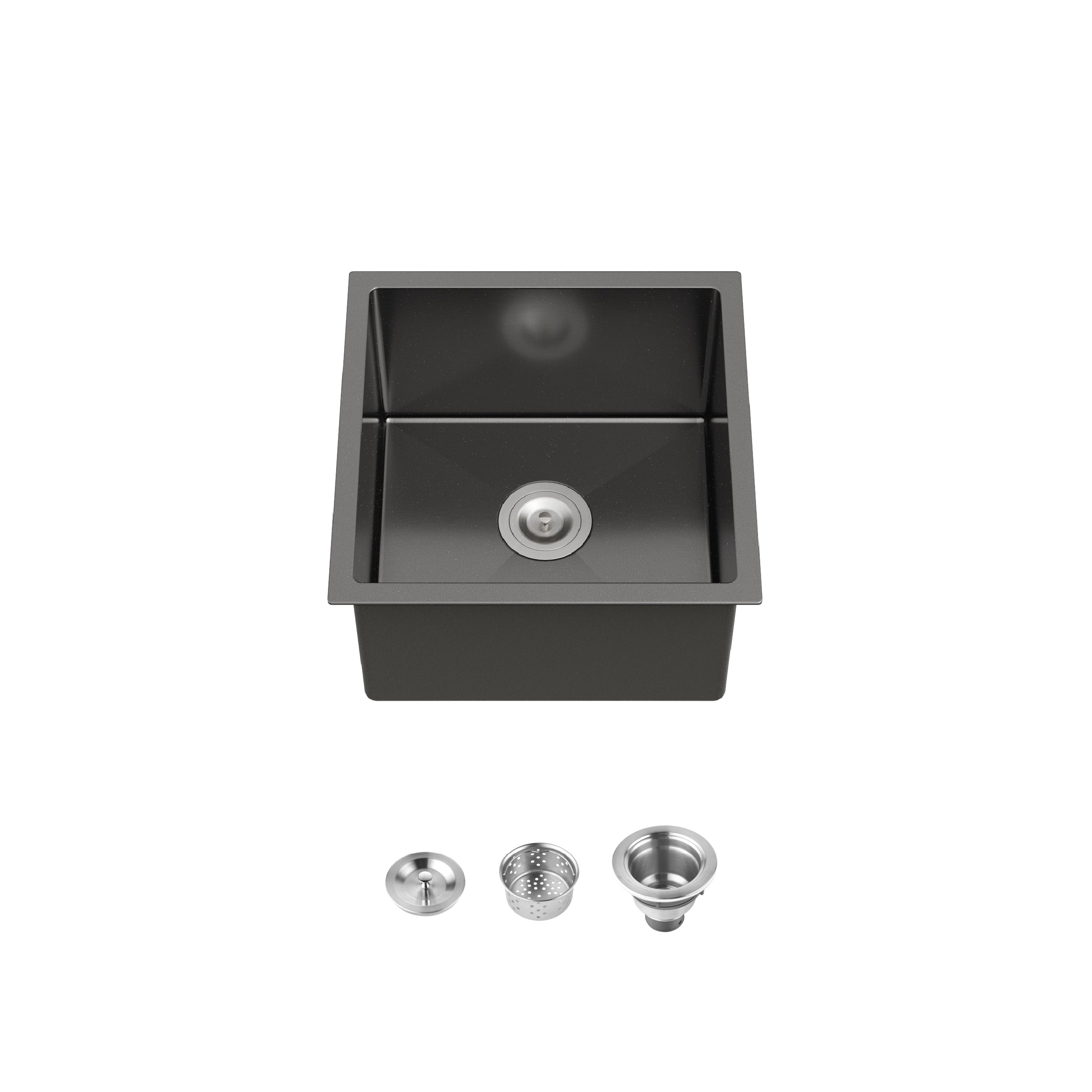 18" x 18" Undermount Single Bowl Kitchen Sink, 16 Gauge Black Stainless Steel