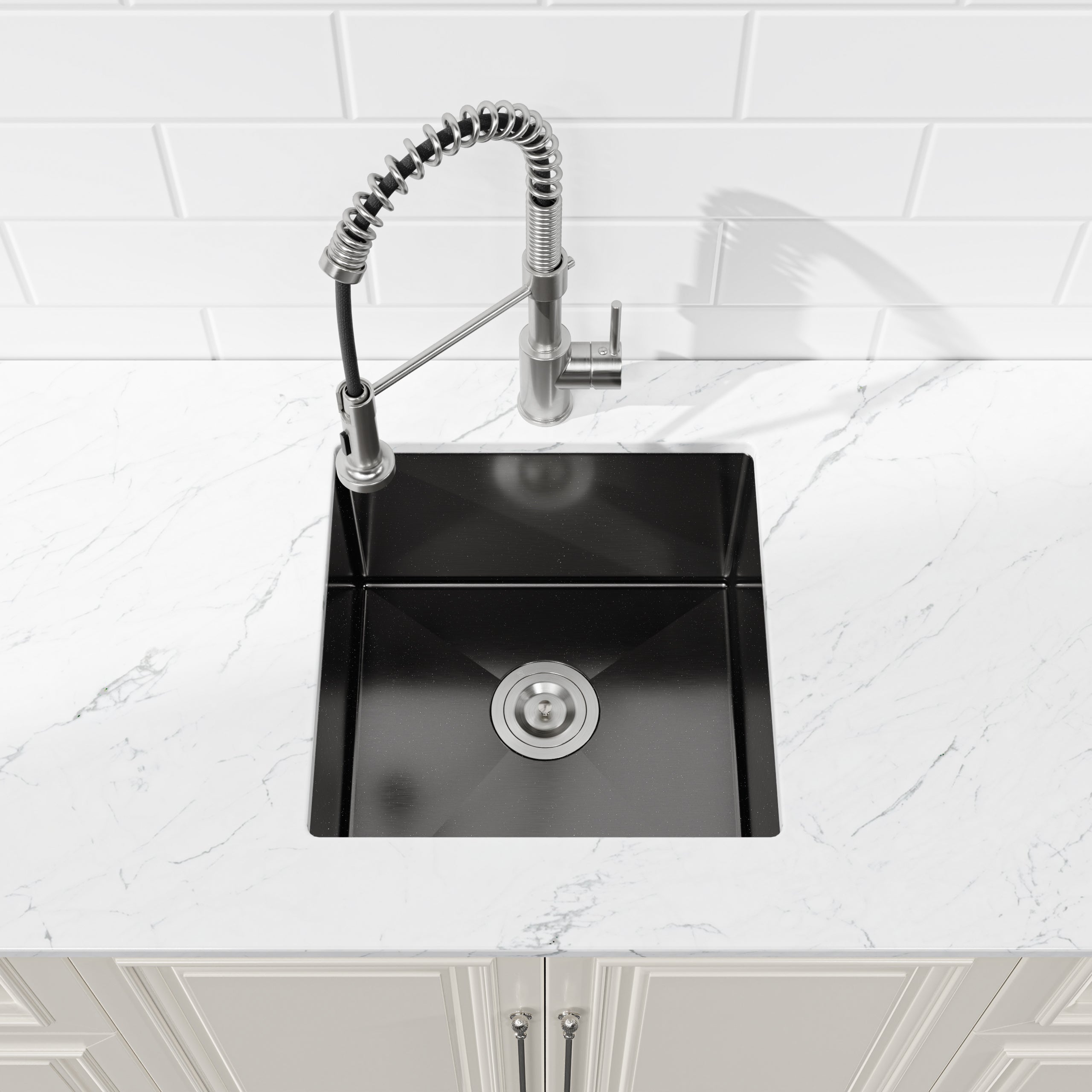 18" x 18" Undermount Single Bowl Kitchen Sink, 16 Gauge Black Stainless Steel