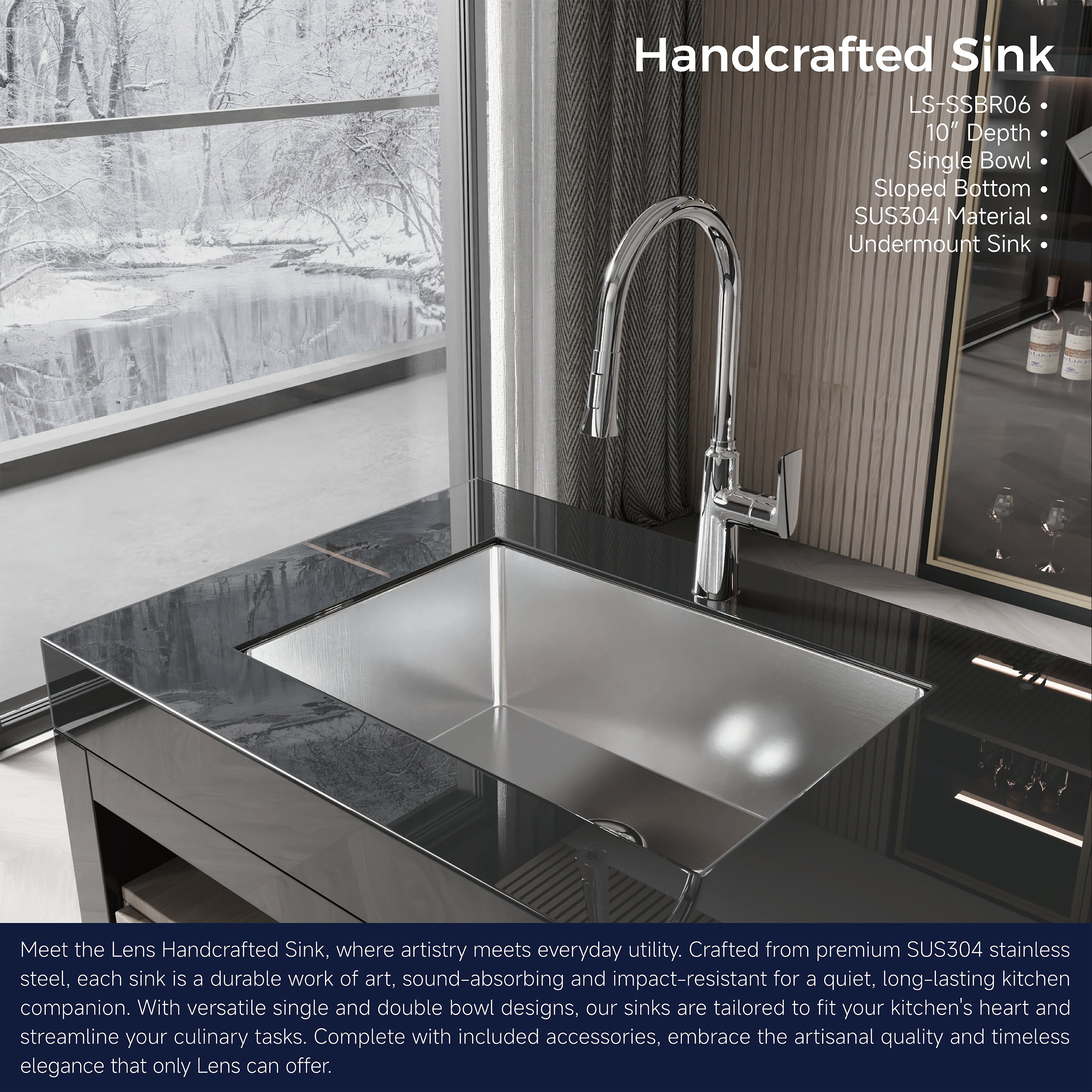 27" Undermount Stainless Steel Kitchen Sink, Single Bowl 16 Gauge Brushed Nickel Handmade Sink with Drain & Hooks