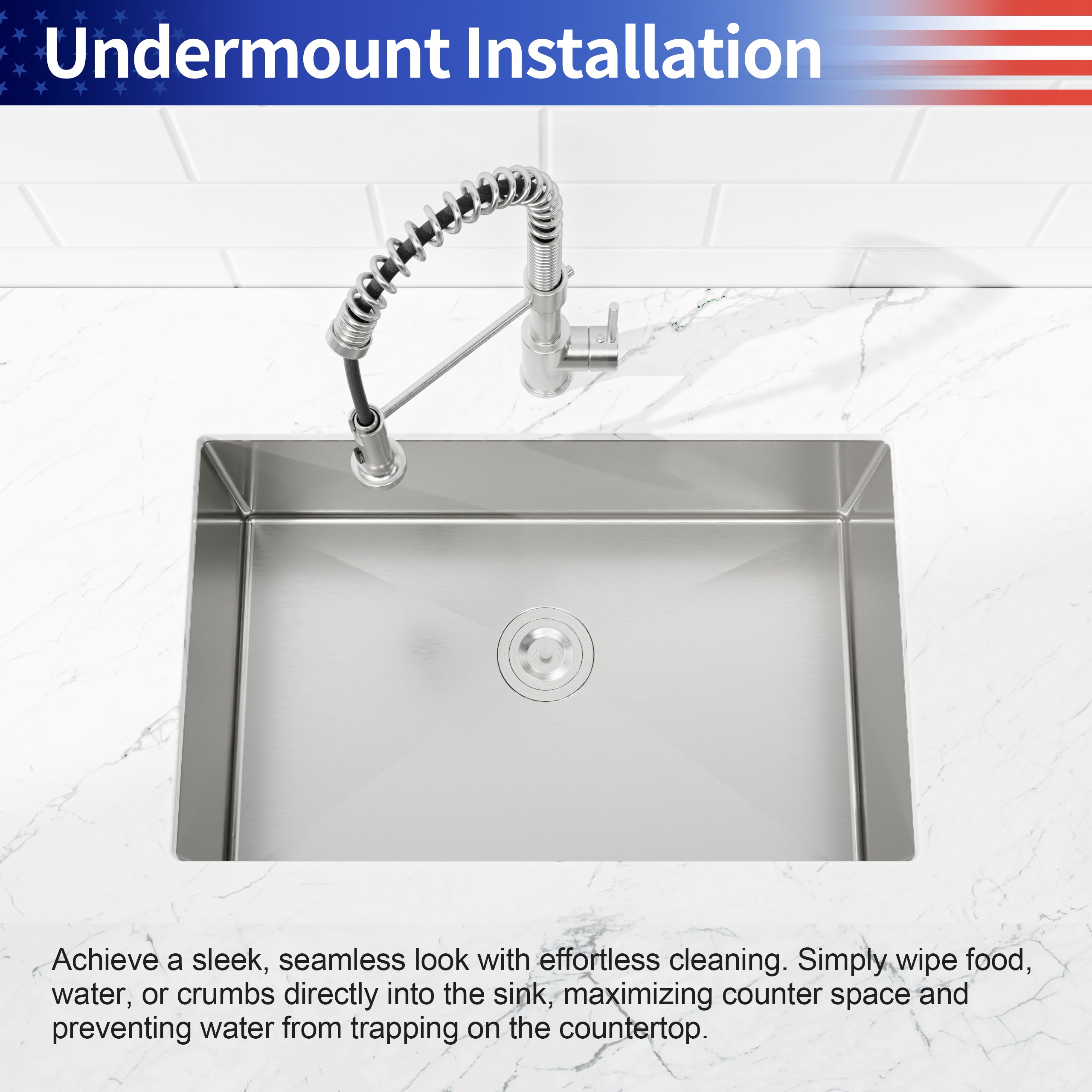 30" Undermount Stainless Steel Kitchen Sink, Single Bowl 16 Gauge Brushed Nickel Handmade Sink with Drain & Hooks