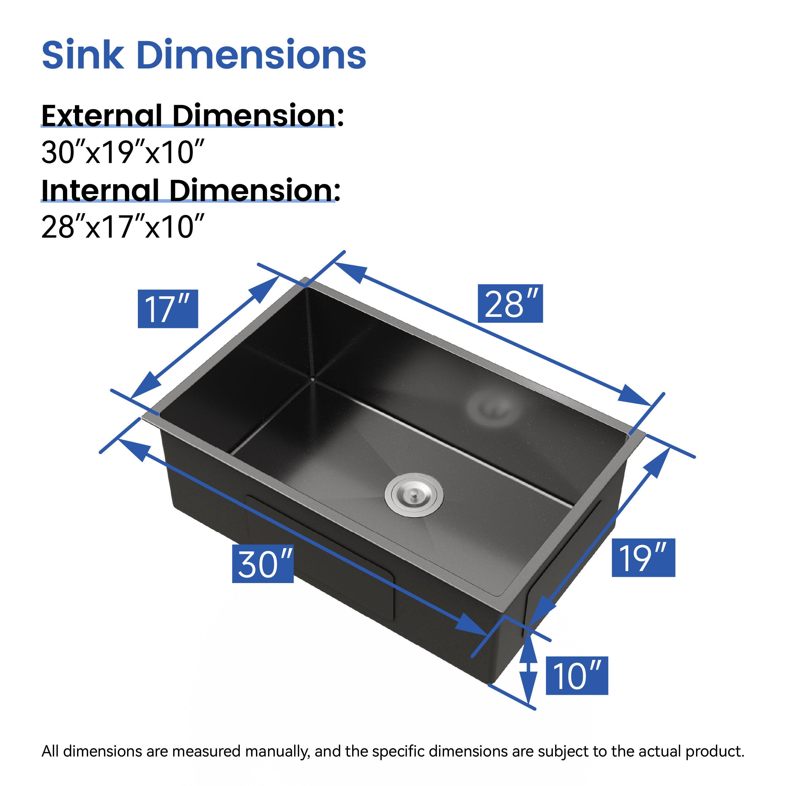 30" Undermount Stainless Steel Kitchen Sink, Single Bowl 16 Gauge Brushed Nickel Handmade Sink with Drain & Hooks