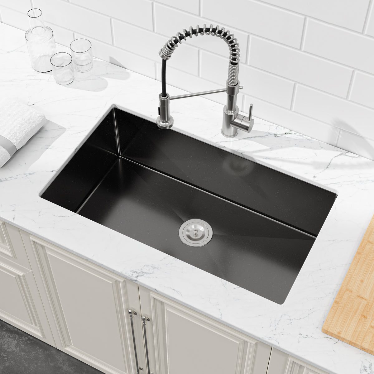 RAINLEX 33 in. Undermount Single Bowl Kitchen Sink in Brushed Nickel