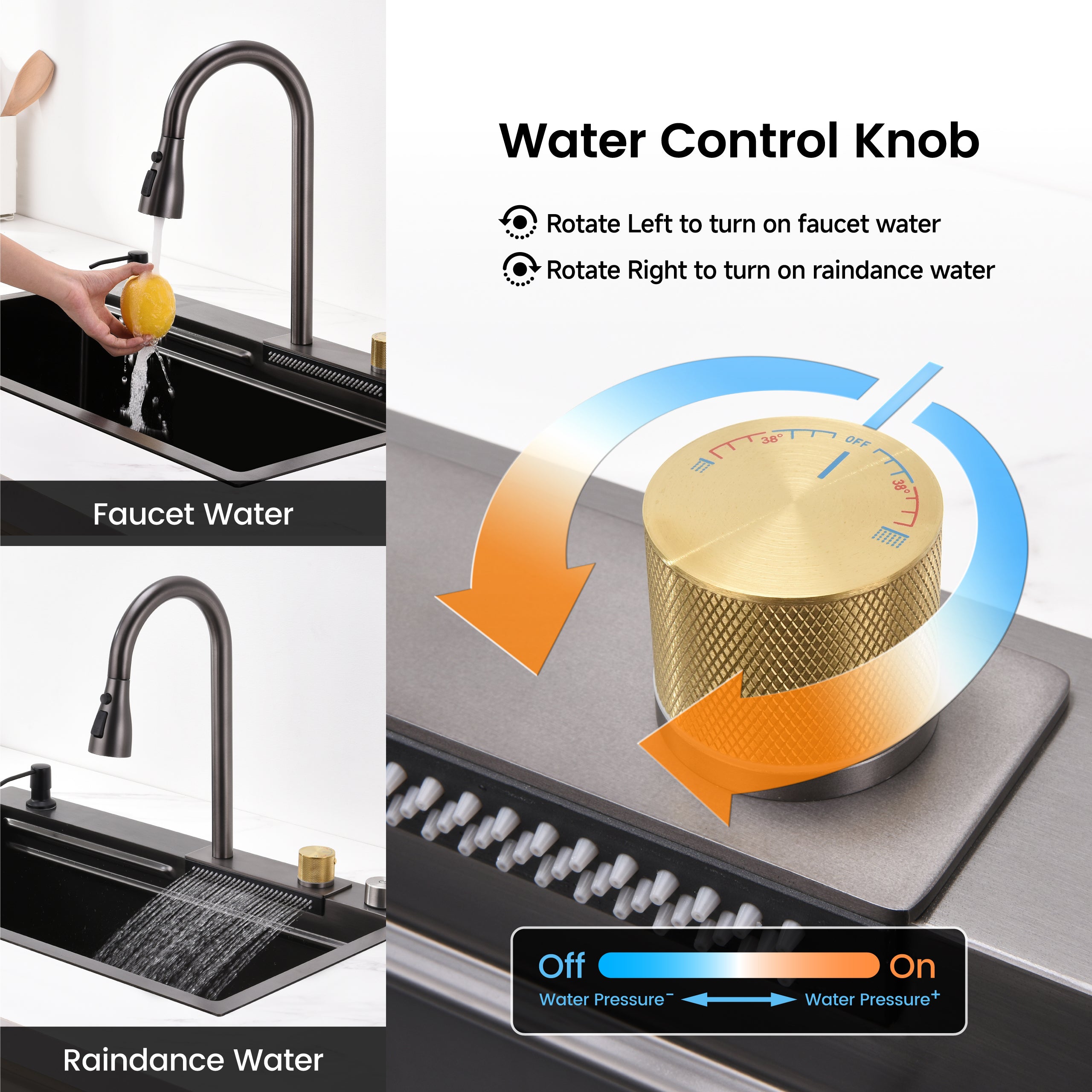 30" x 18" Waterfall Workstation Sink, Black Stainless Steel