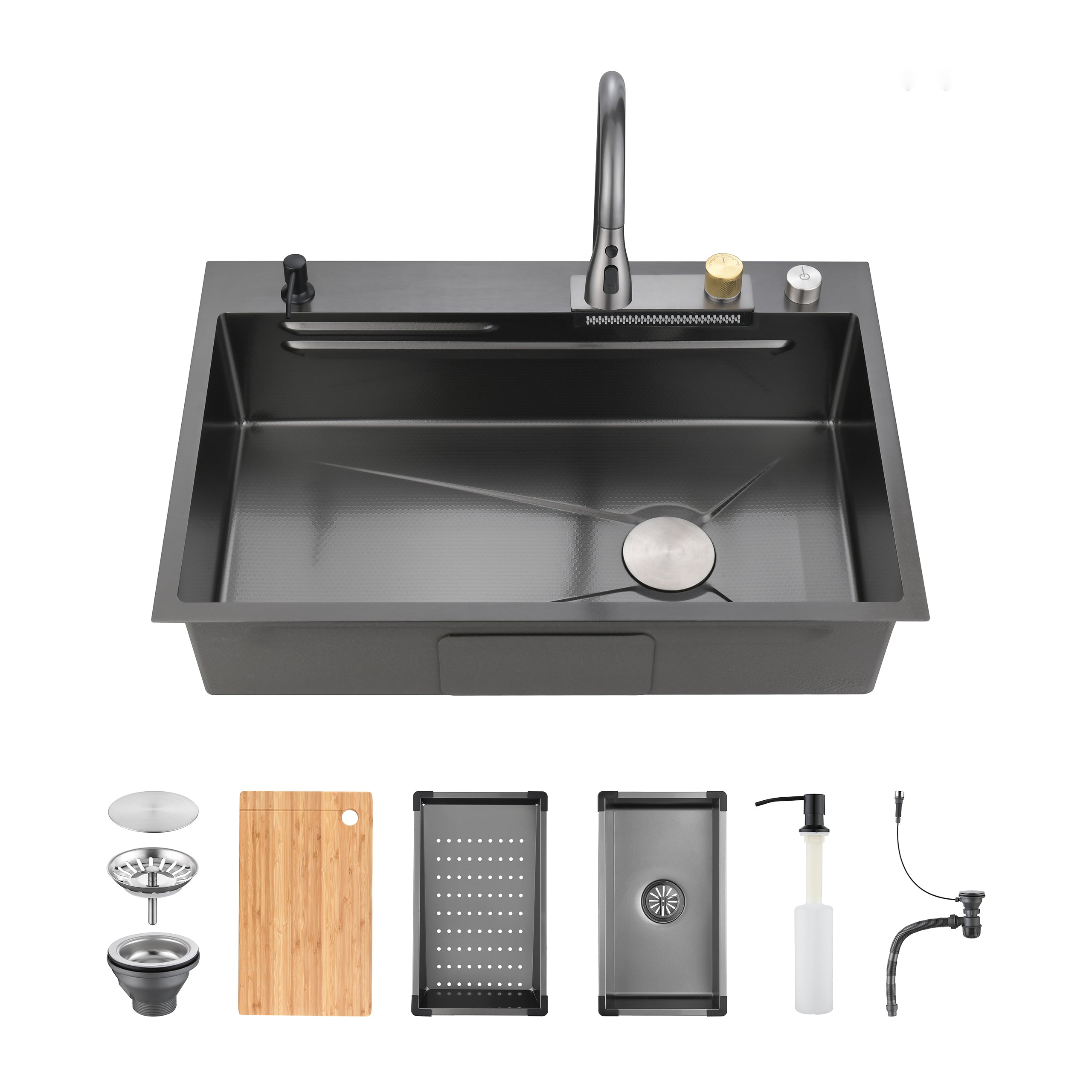 30" x 18" Waterfall Workstation Sink, Black Stainless Steel