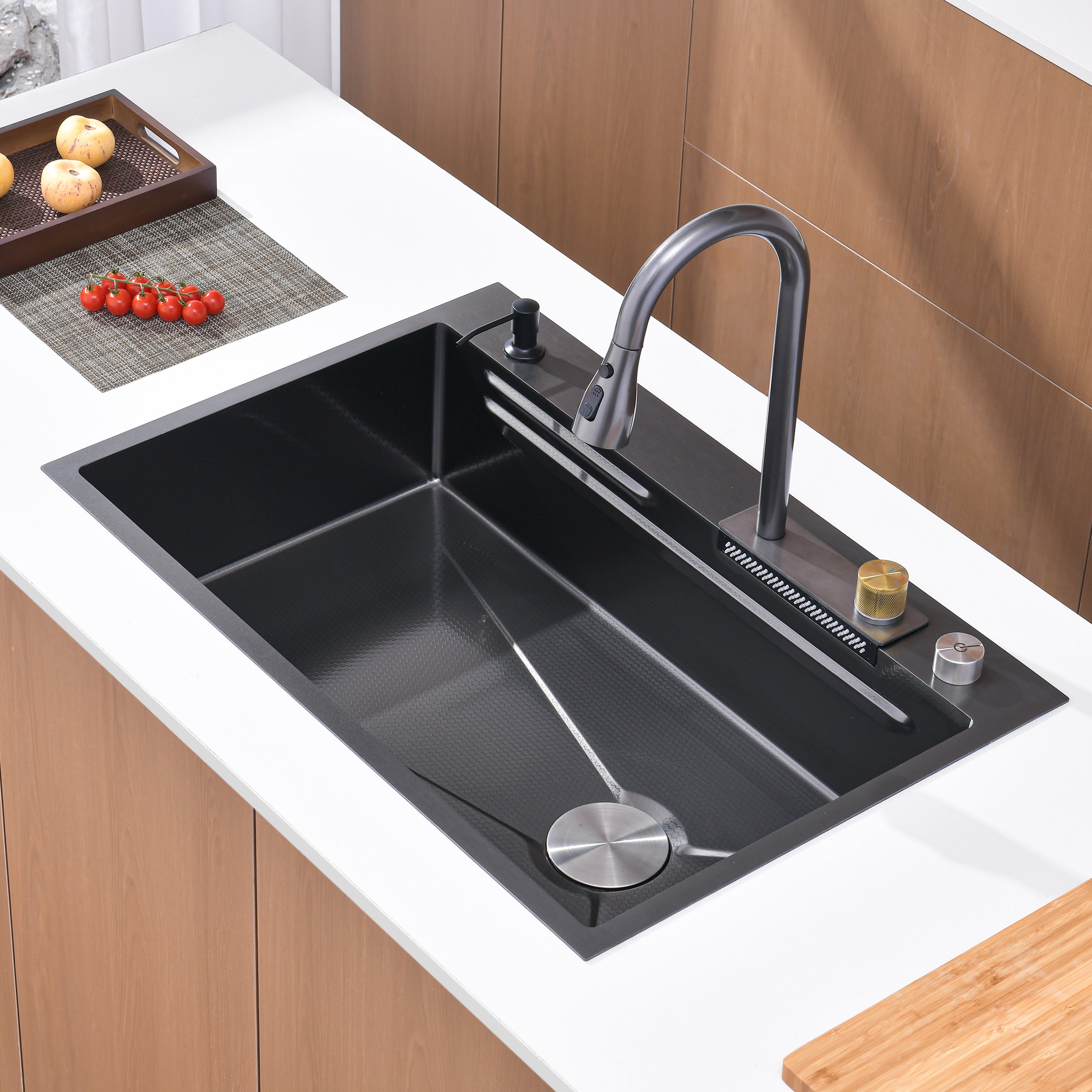 30" x 18" Waterfall Workstation Sink, Black Stainless Steel