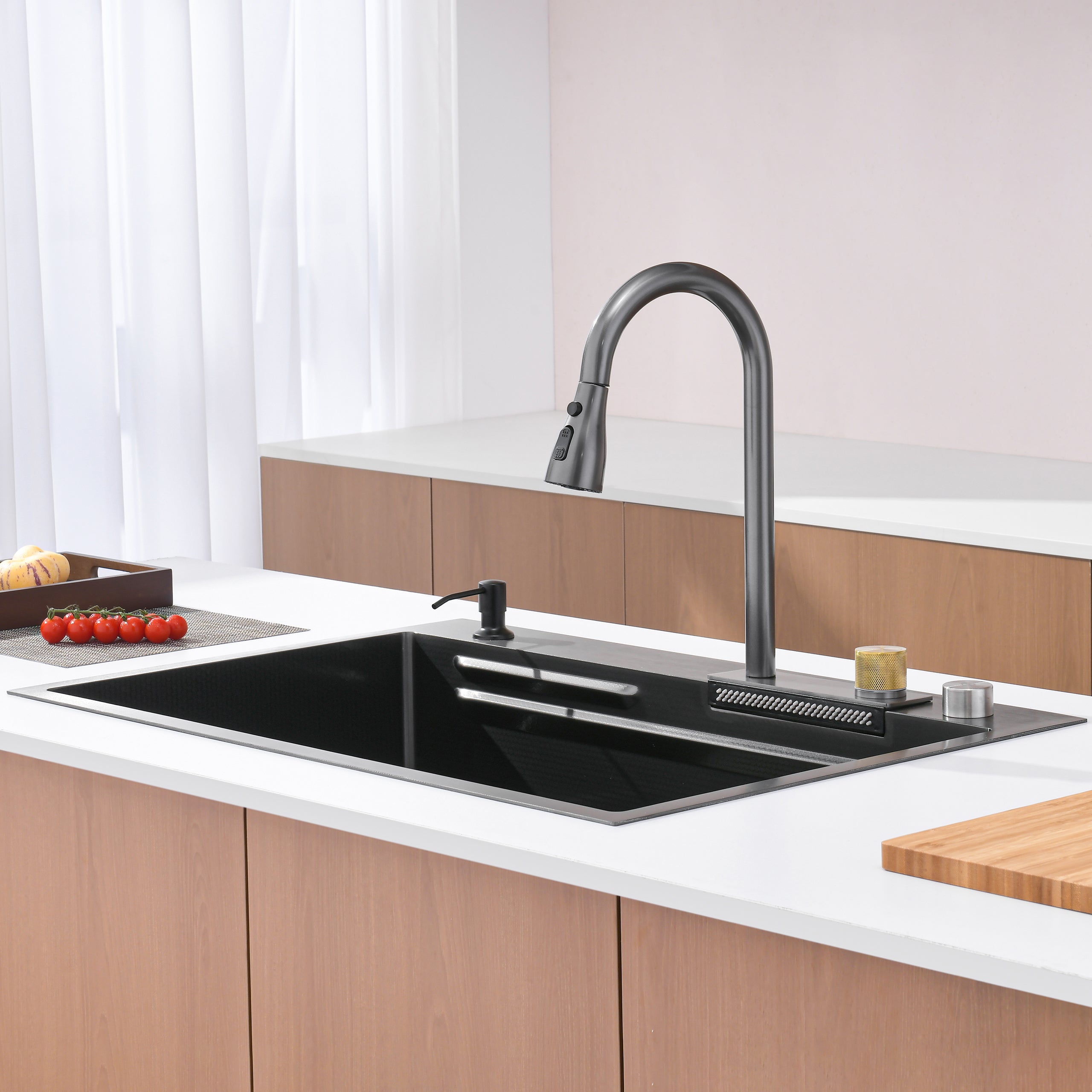 30" x 18" Waterfall Workstation Sink, Black Stainless Steel