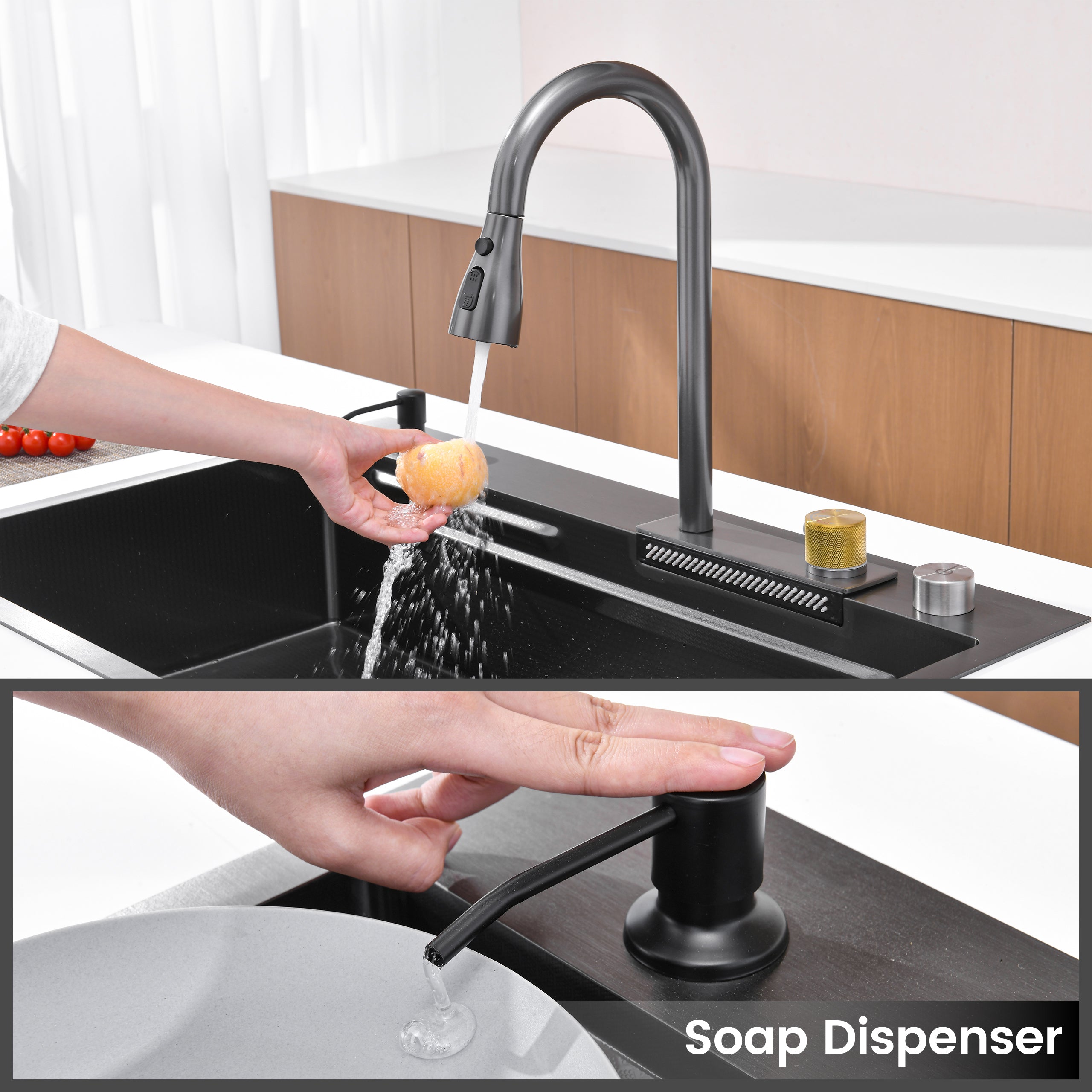 30" x 18" Waterfall Workstation Sink, Black Stainless Steel