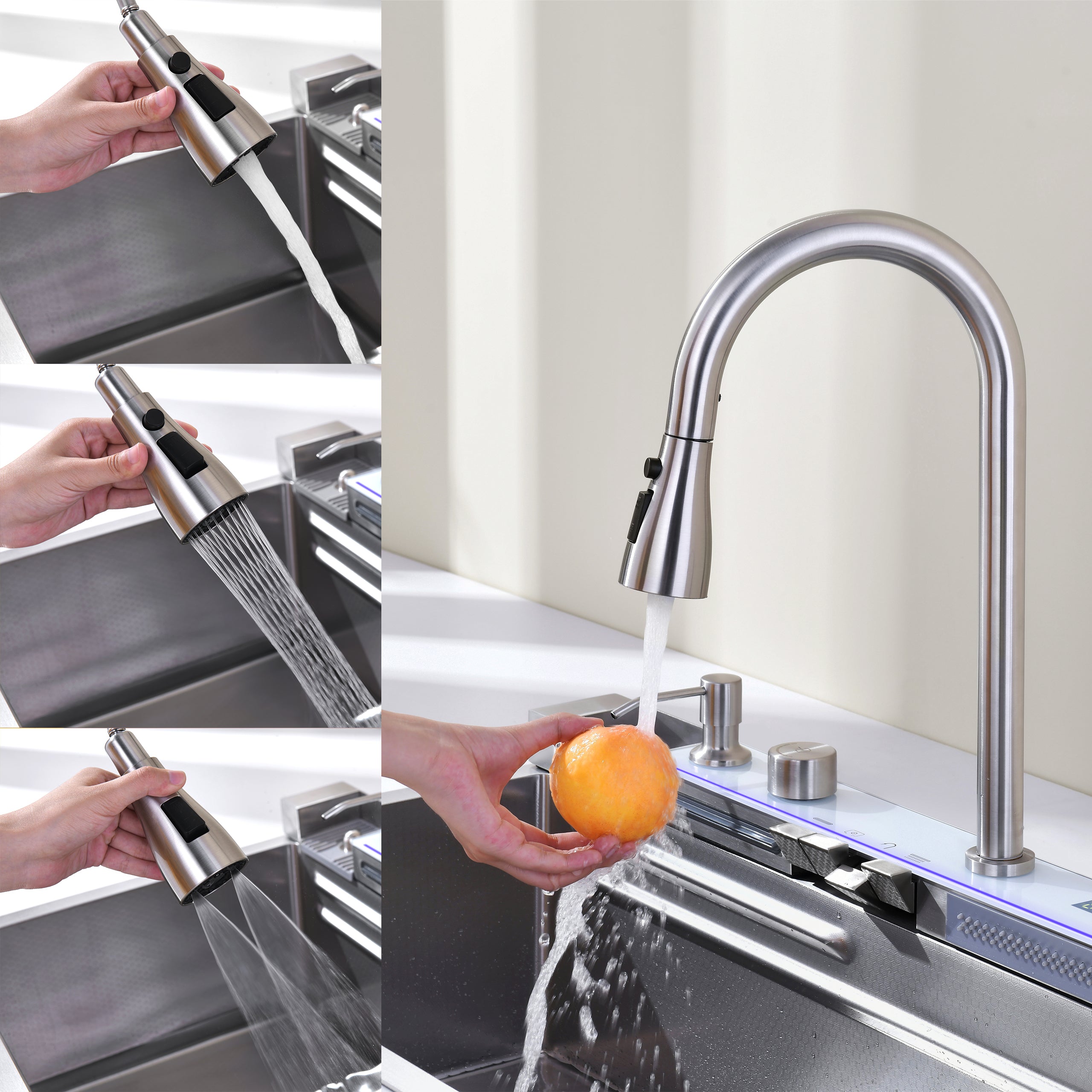 29.5" x 18" Smart Waterfall Kitchen Sink with Digital Display, Stainless Steel