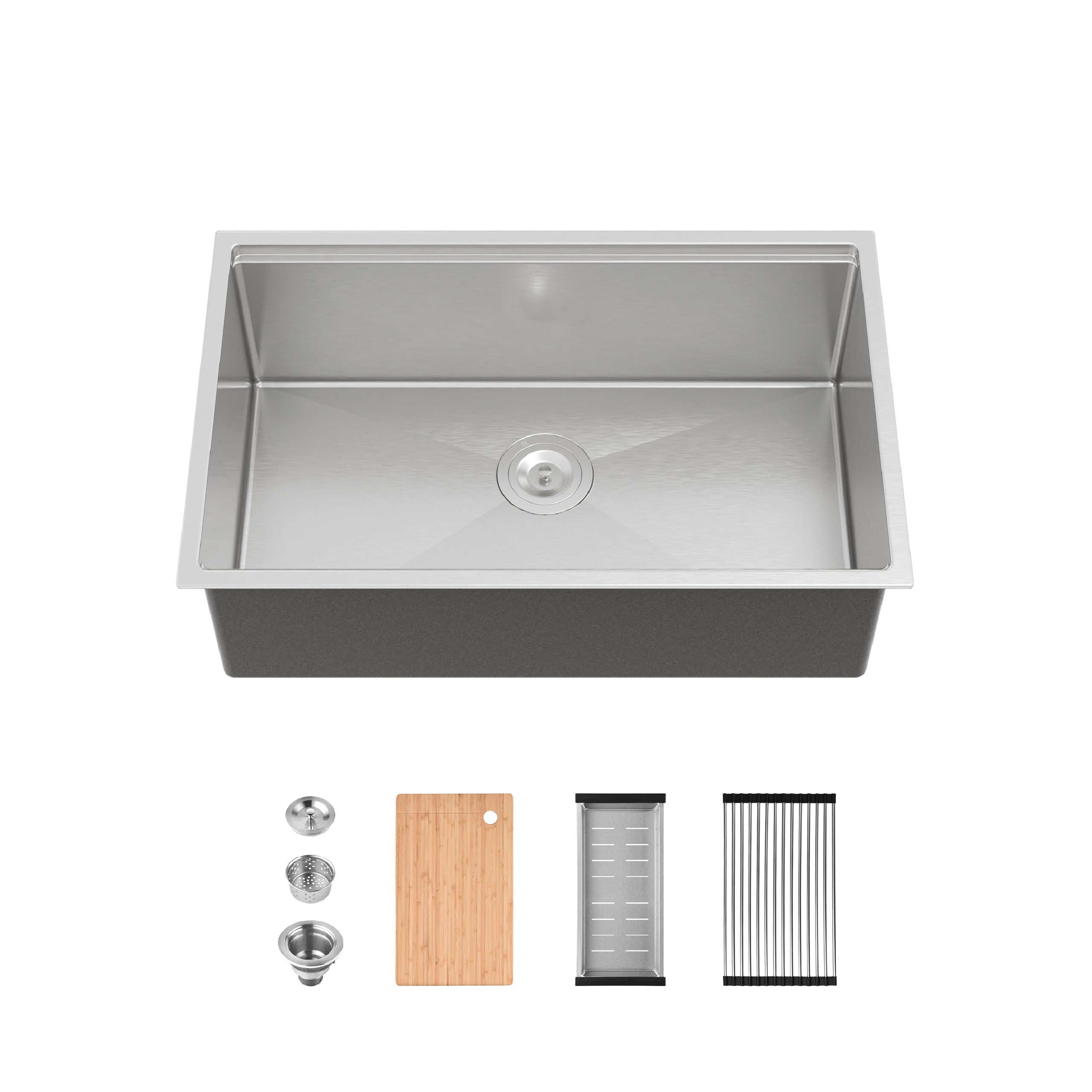 30" x 19" Undermount Stainless Steel Kitchen Sink, Single Bowl Handmade Sink in Brushed Nickel with Workstation Accessories