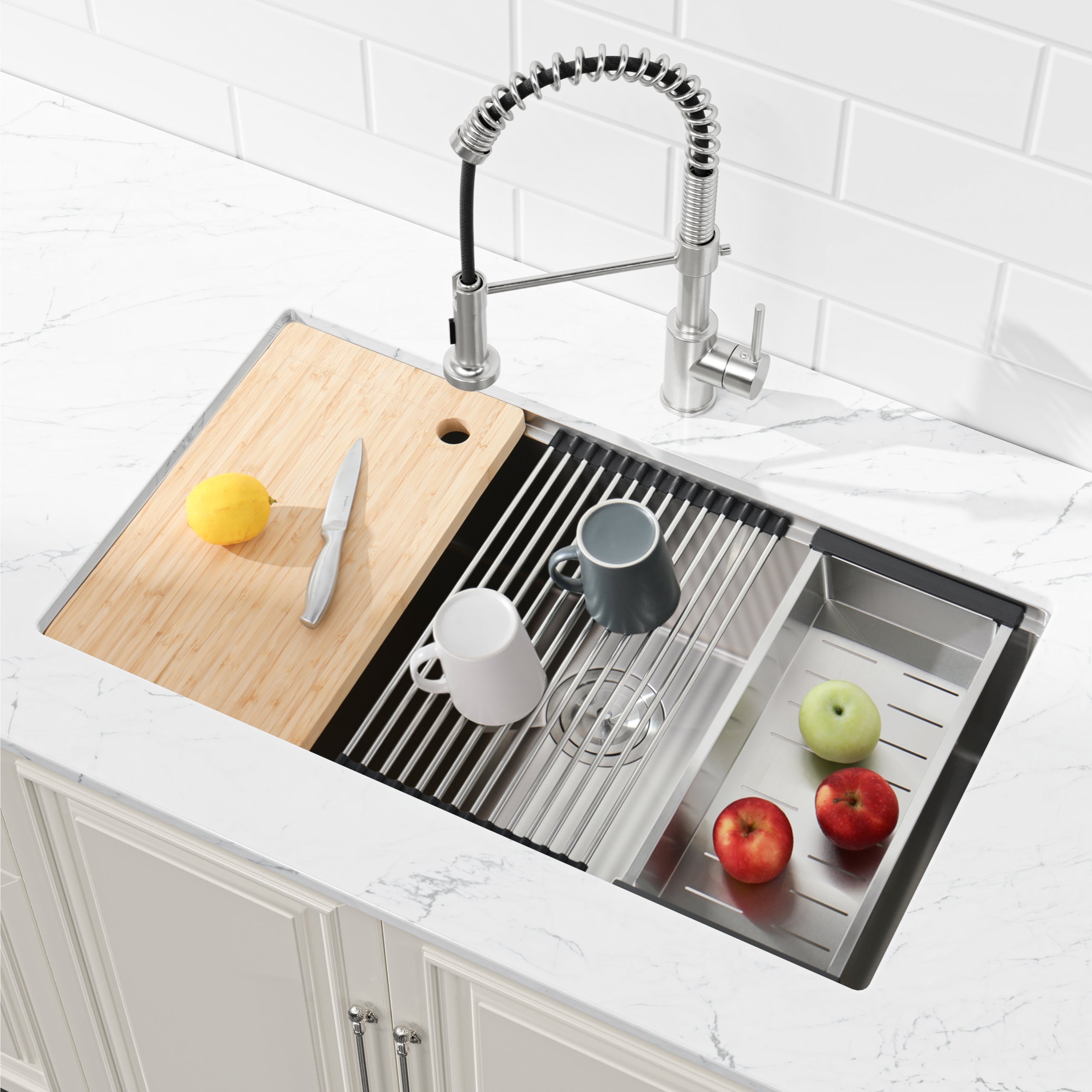 30" x 19" Undermount Stainless Steel Kitchen Sink, Single Bowl Handmade Sink in Brushed Nickel with Workstation Accessories