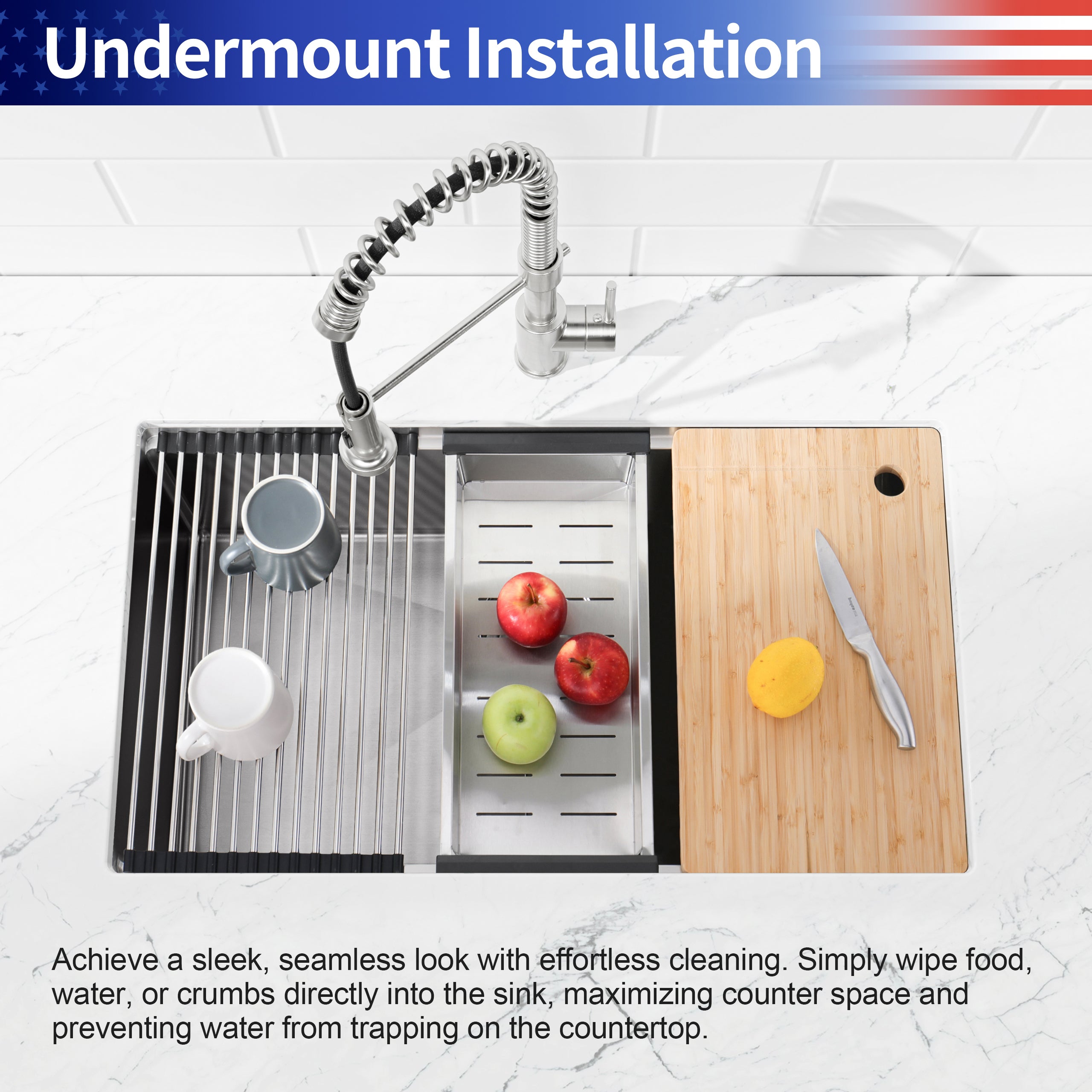 30" x 19" Undermount Stainless Steel Kitchen Sink, Single Bowl Handmade Sink in Brushed Nickel with Workstation Accessories
