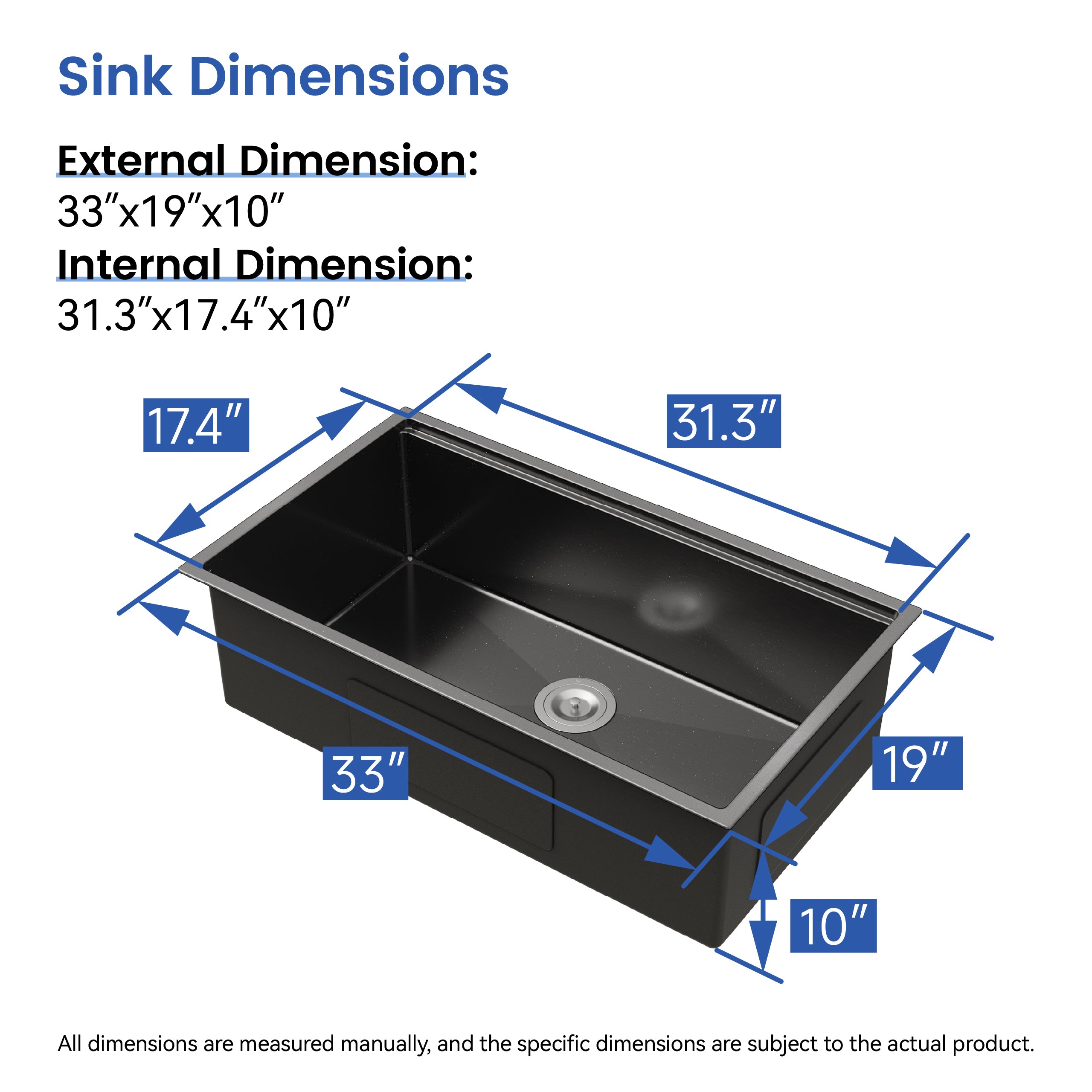 33" x 19" Undermount Single Bowl Workstation Sink, 16 Gauge Stainless Steel