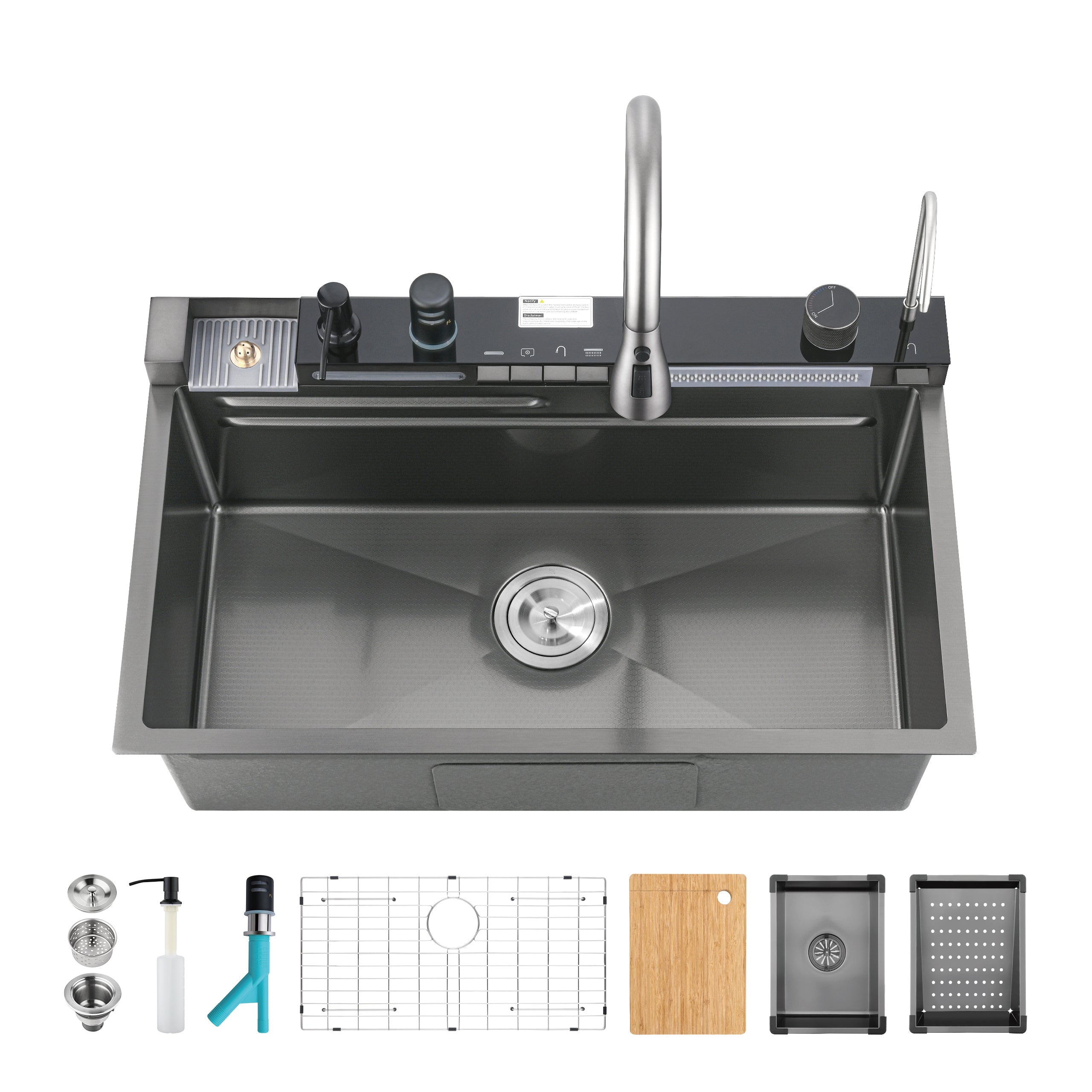 30" x 18" Smart Waterfall Kitchen Sink with Digital Display and Cup Washer