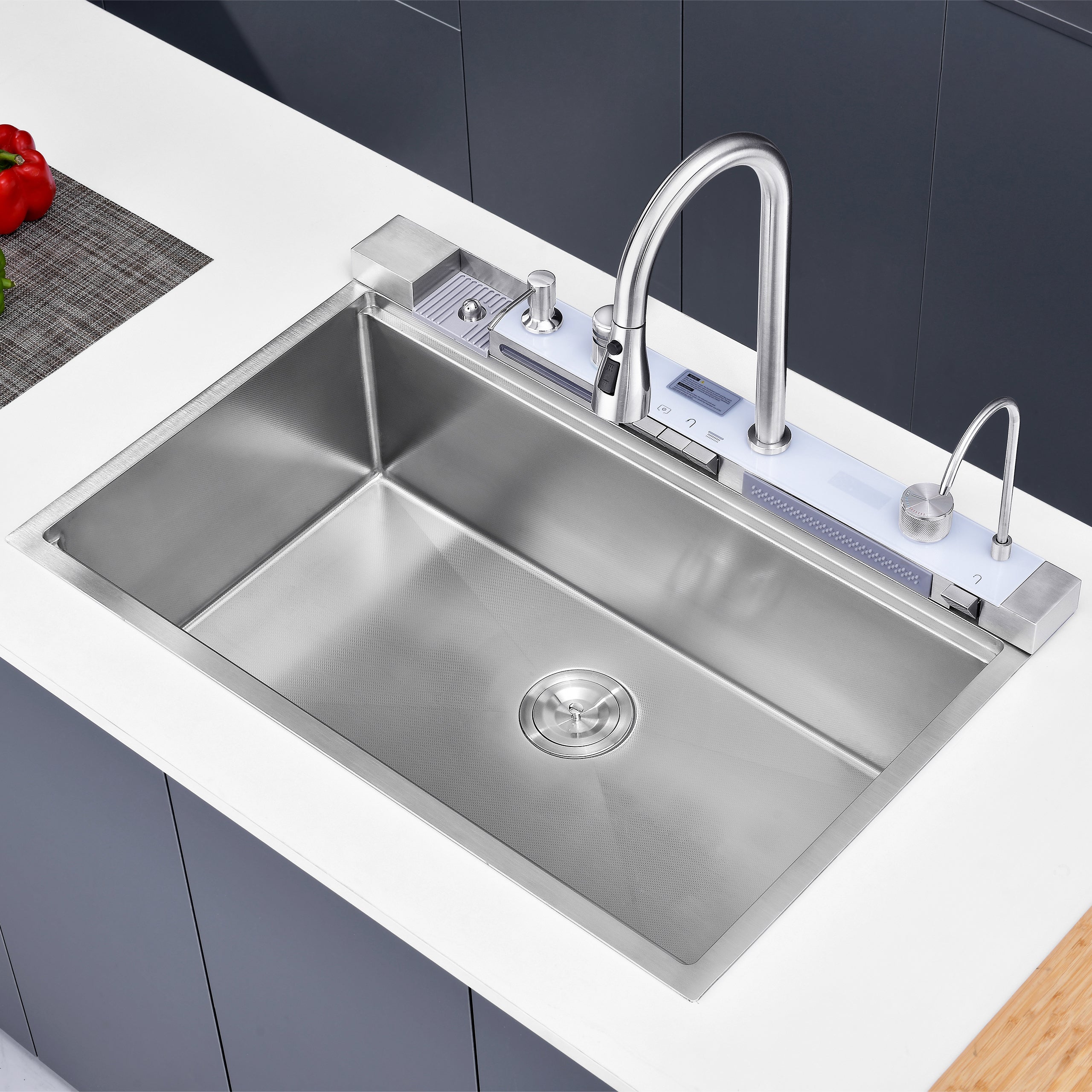 33" x 22" Smart Waterfall Kitchen Sink with Digital Display and Cup Washer