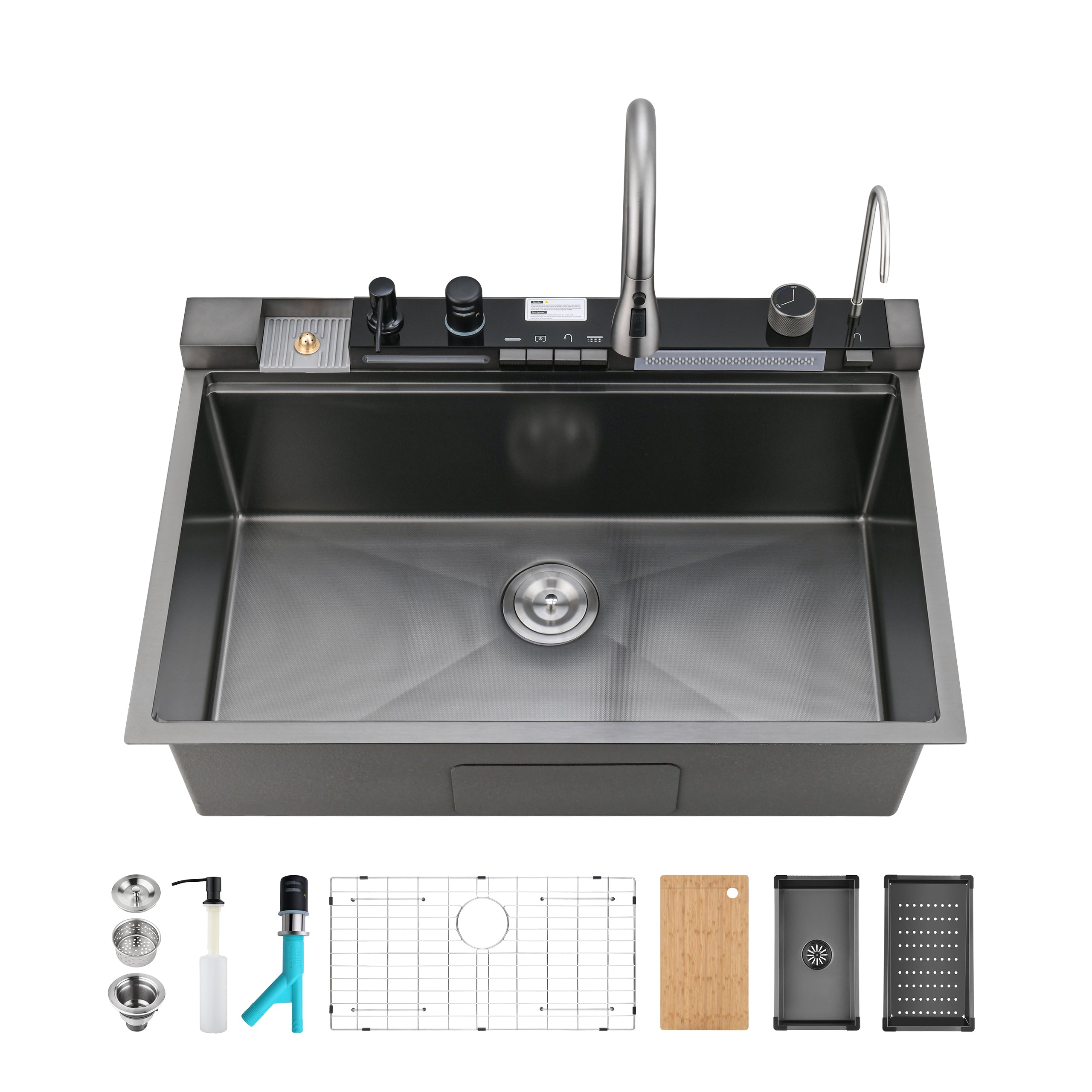 33" x 22" Smart Waterfall Kitchen Sink with Digital Display and Cup Washer
