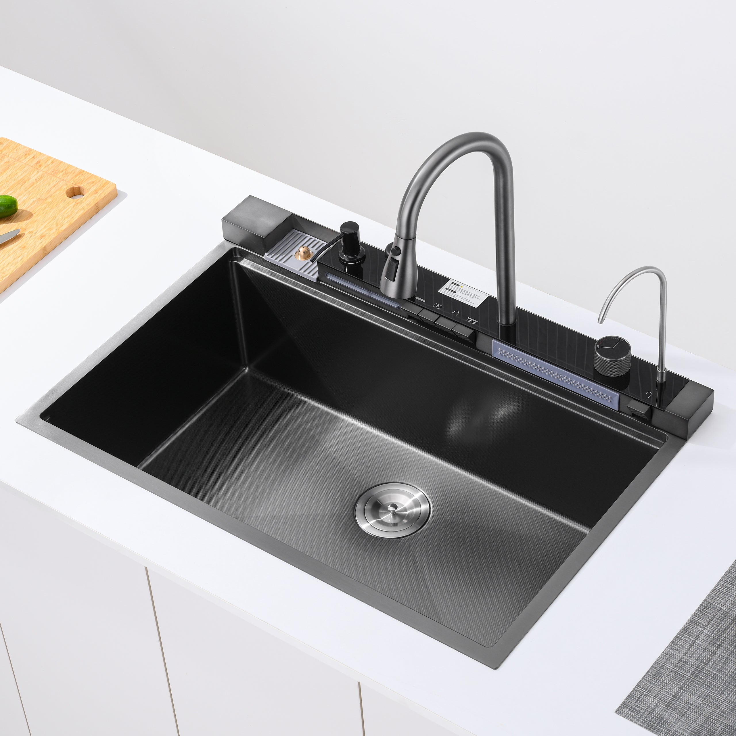 33" x 22" Smart Waterfall Kitchen Sink with Digital Display and Cup Washer