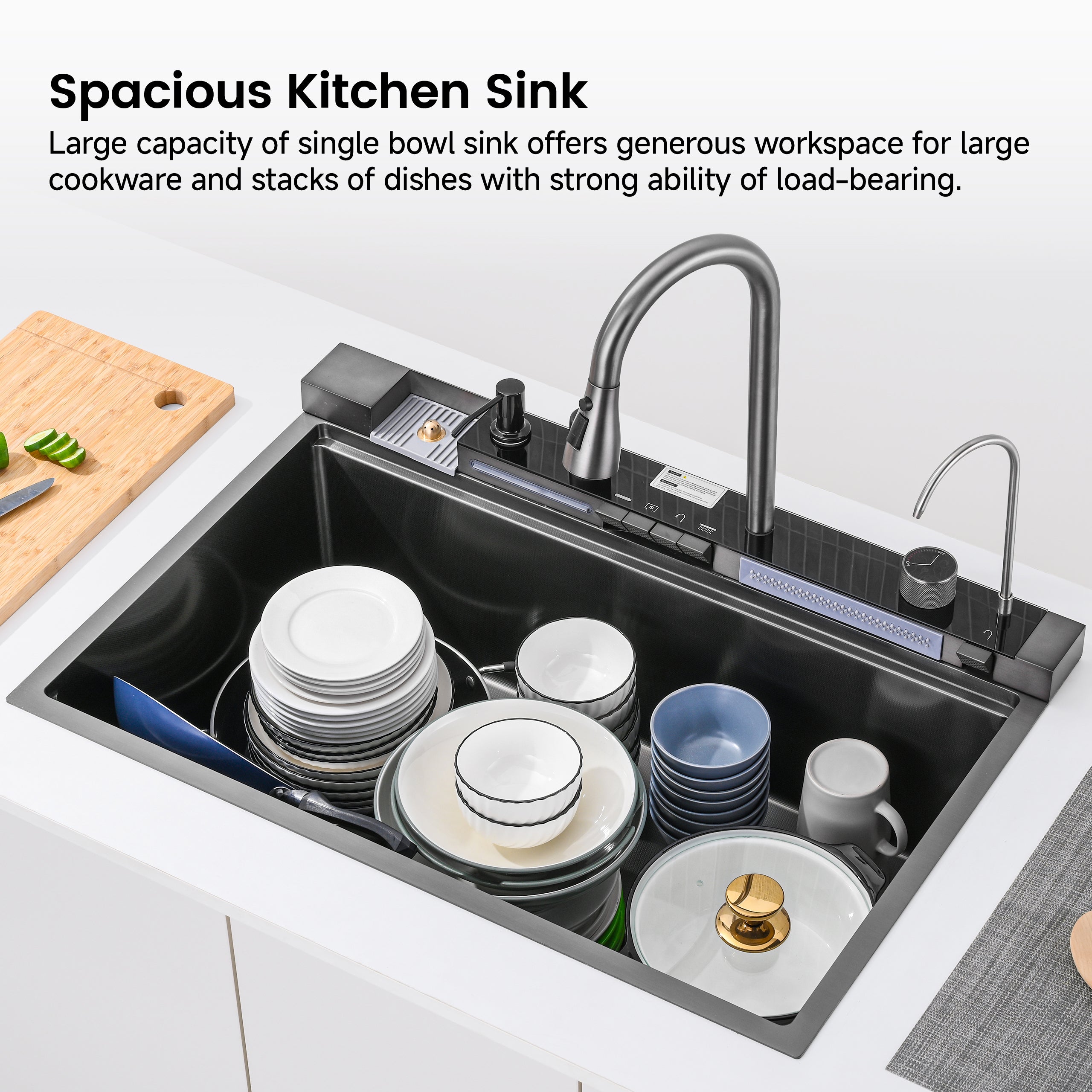 33" x 22" Smart Waterfall Kitchen Sink with Digital Display and Cup Washer