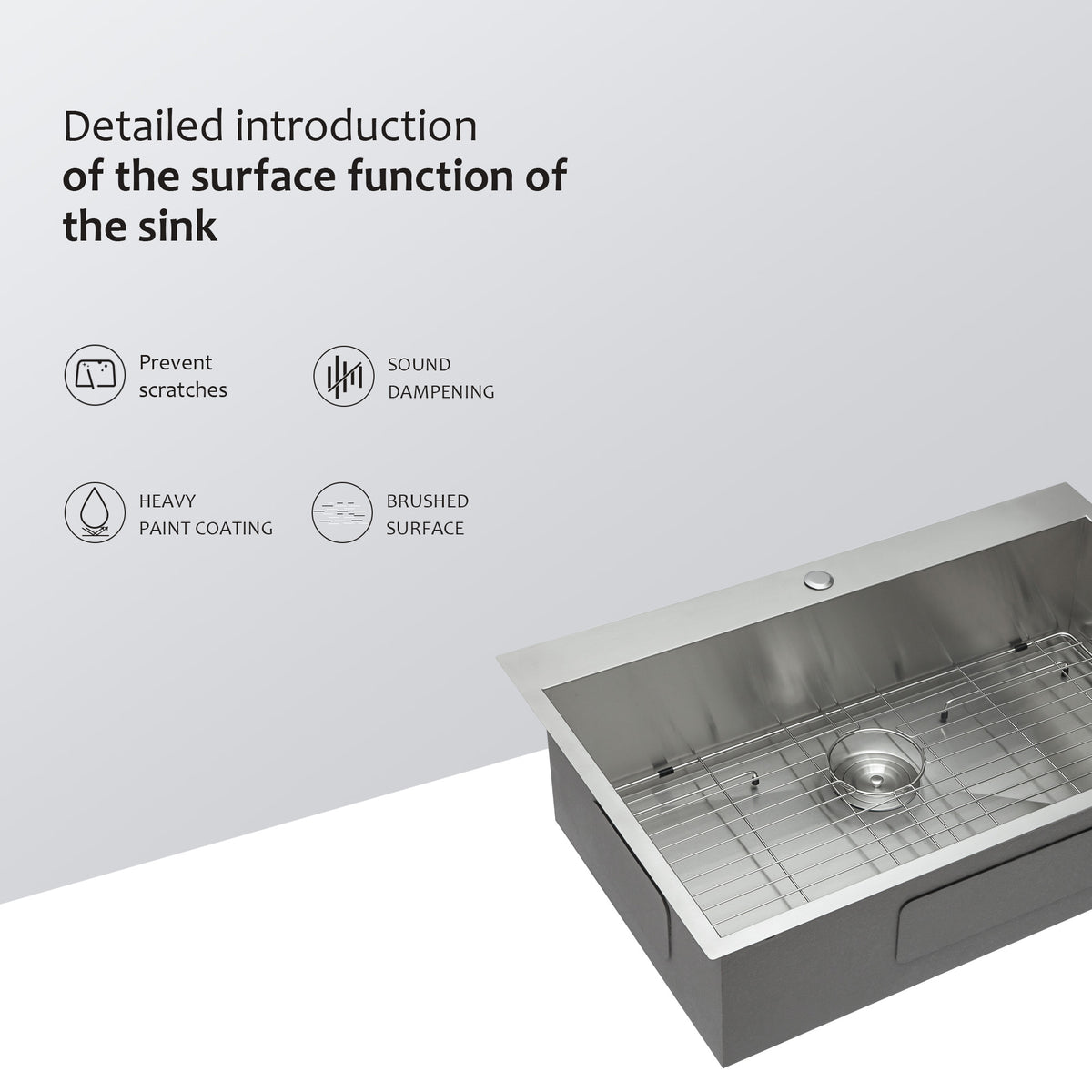 33" Drop-In Single Bowl Kitchen Sink, 16 Gauge Stainless Steel