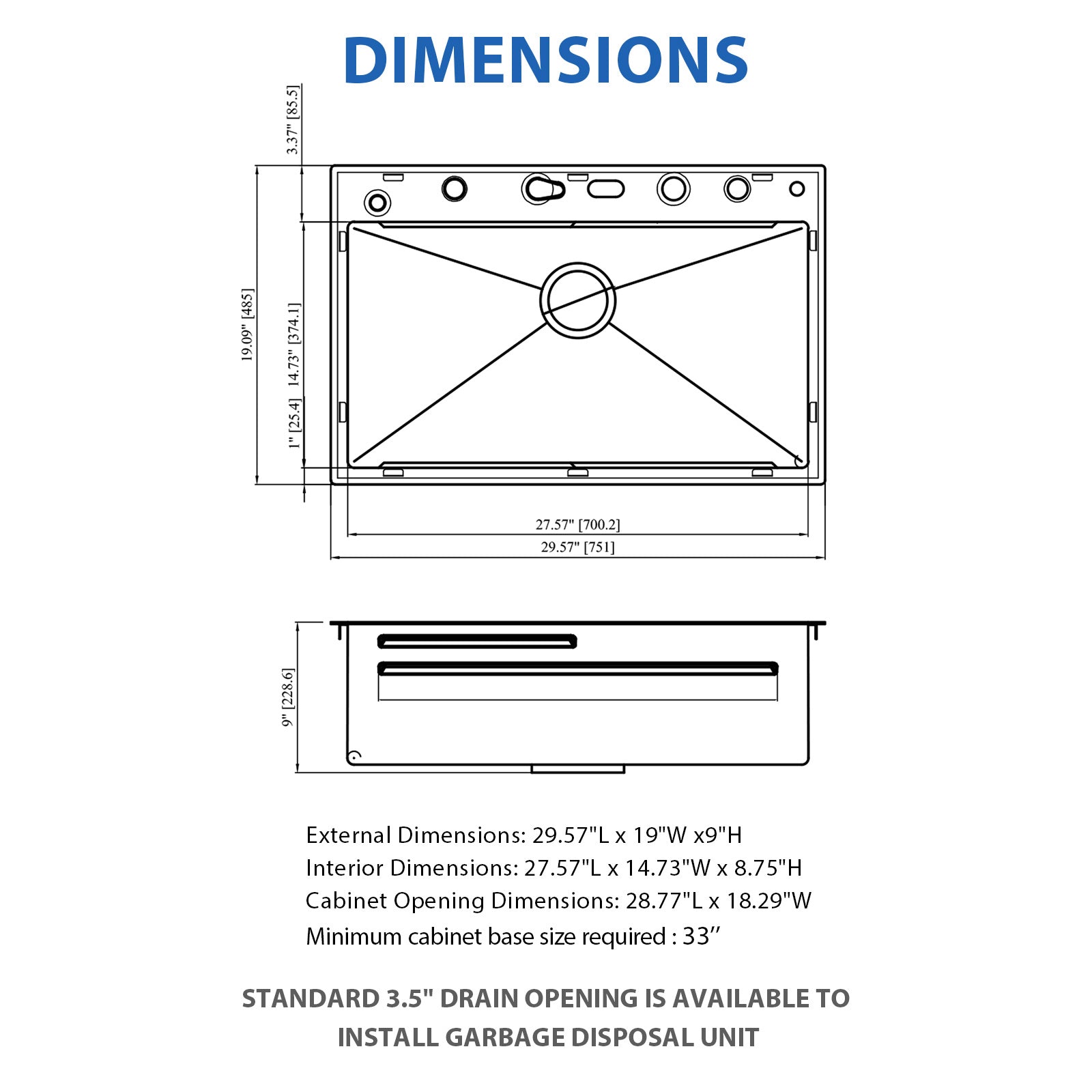 30" Waterfall Kitchen Sink - 30 x 19 x 9" Single Bowl 16G Stainless Steel Ledge Workstation with Smart Pull-Out Faucet