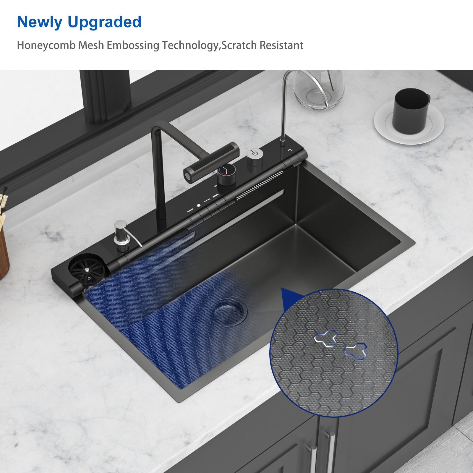 30" Waterfall Kitchen Sink - 30 x 19 x 9" Single Bowl 16G Stainless Steel Ledge Workstation with Smart Pull-Out Faucet