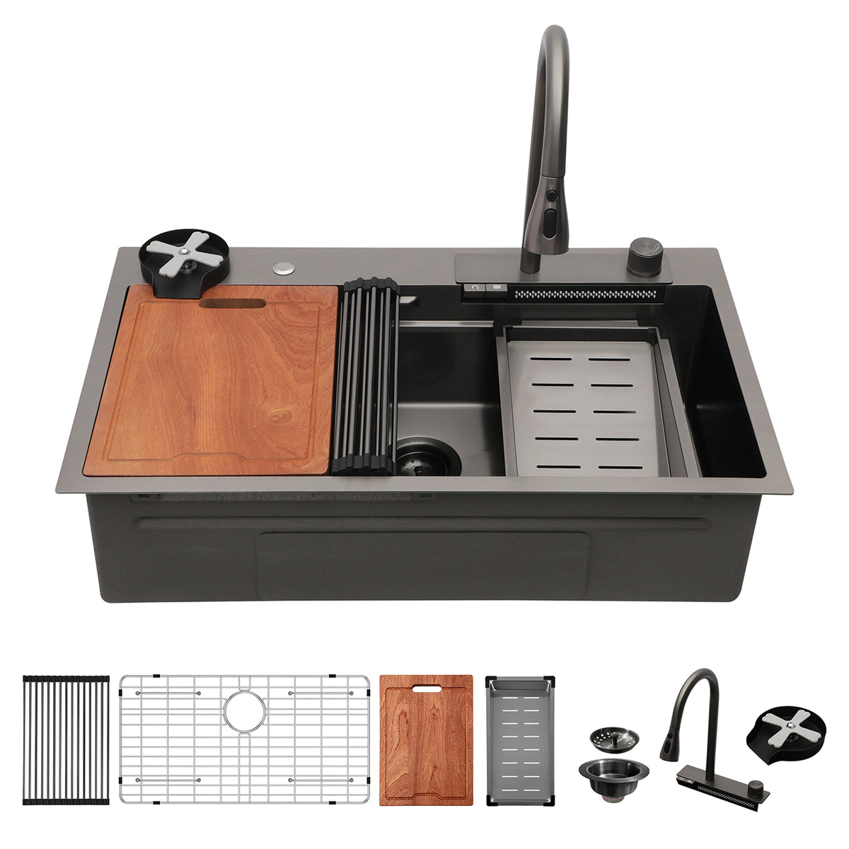 RAINLEX Undermount Single Bowl Workstation Sink in Stainless Steel