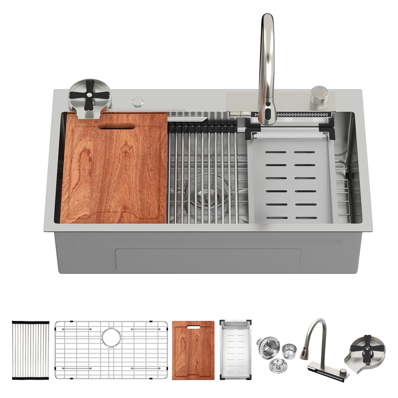 Undermount Single Bowl Workstation Sink, Stainless Steel