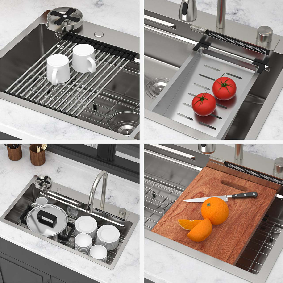 RAINLEX Undermount Single Bowl Workstation Sink in Stainless Steel