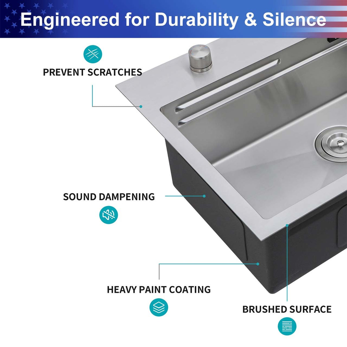 RAINLEX 31.5 in. Drop-In Waterfall Workstation Sink with Pull-Down Faucet