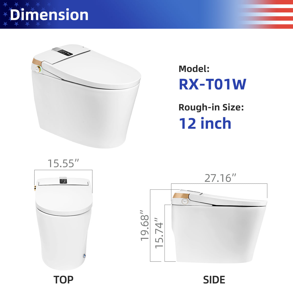 RAINLEX Smart Toilet with Built-In Bidet, White (T01)