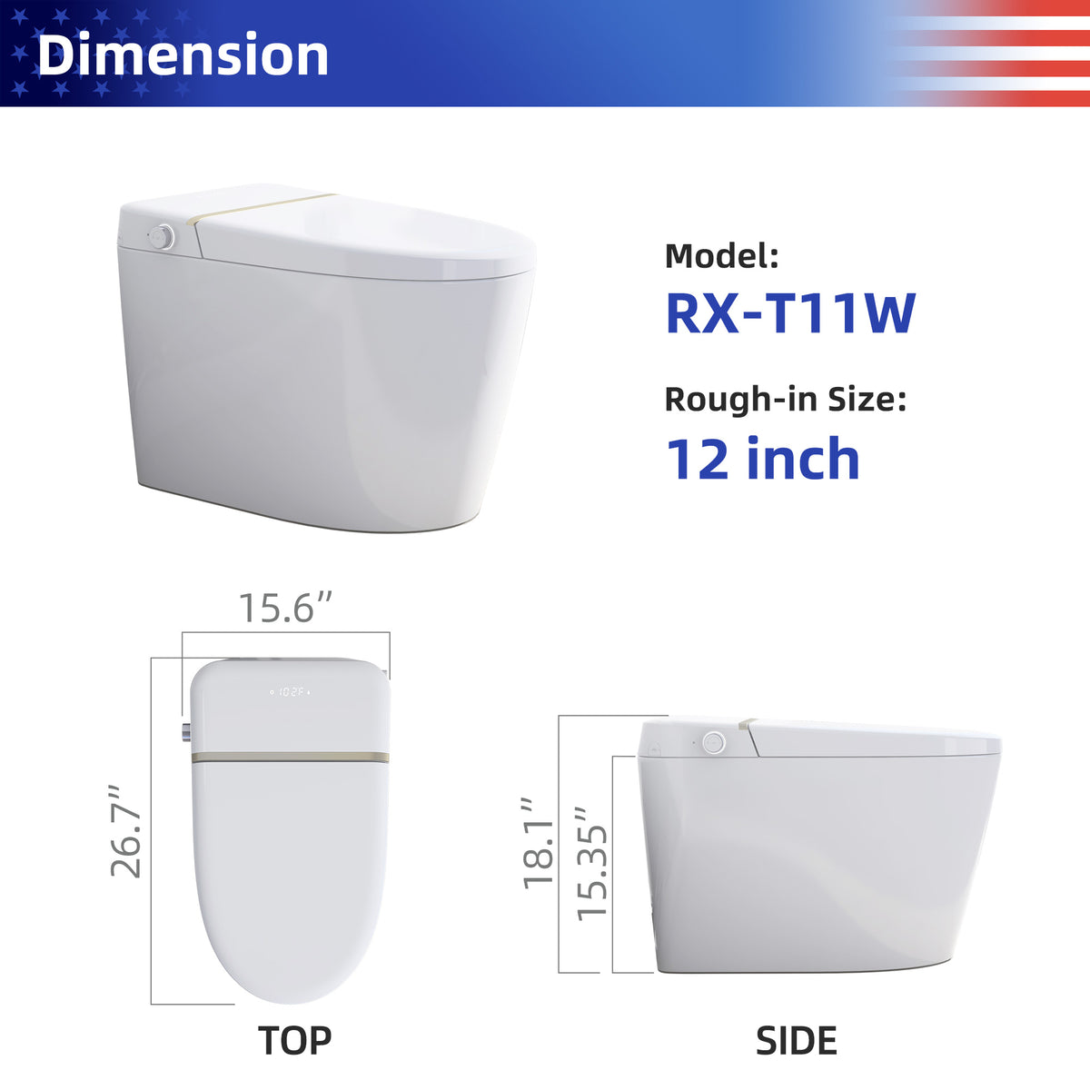 RAINLEX Smart Toilet with Built-In Bidet, White (T11)