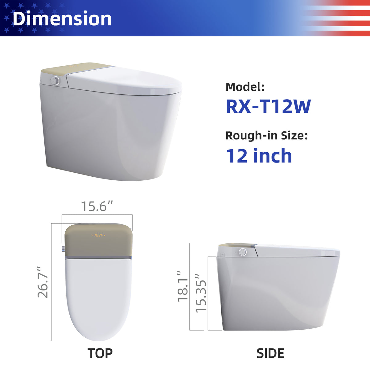 RAINLEX Smart Toilet with Built-In Bidet, White (T12)