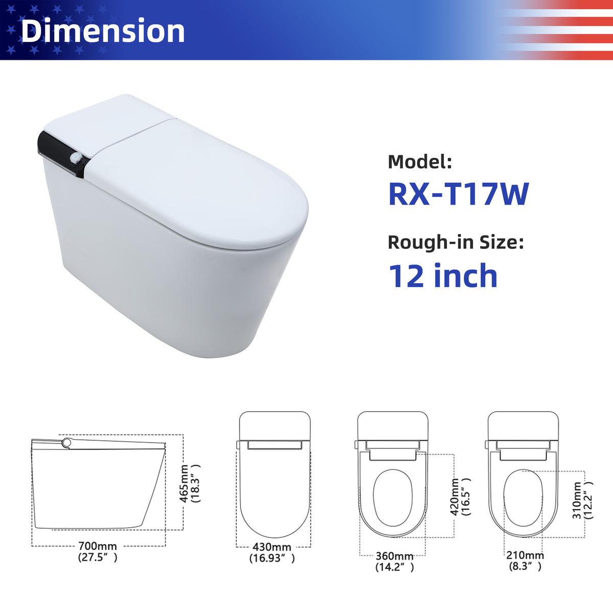 Smart Toilet with Built-In Bidet, White (T17)