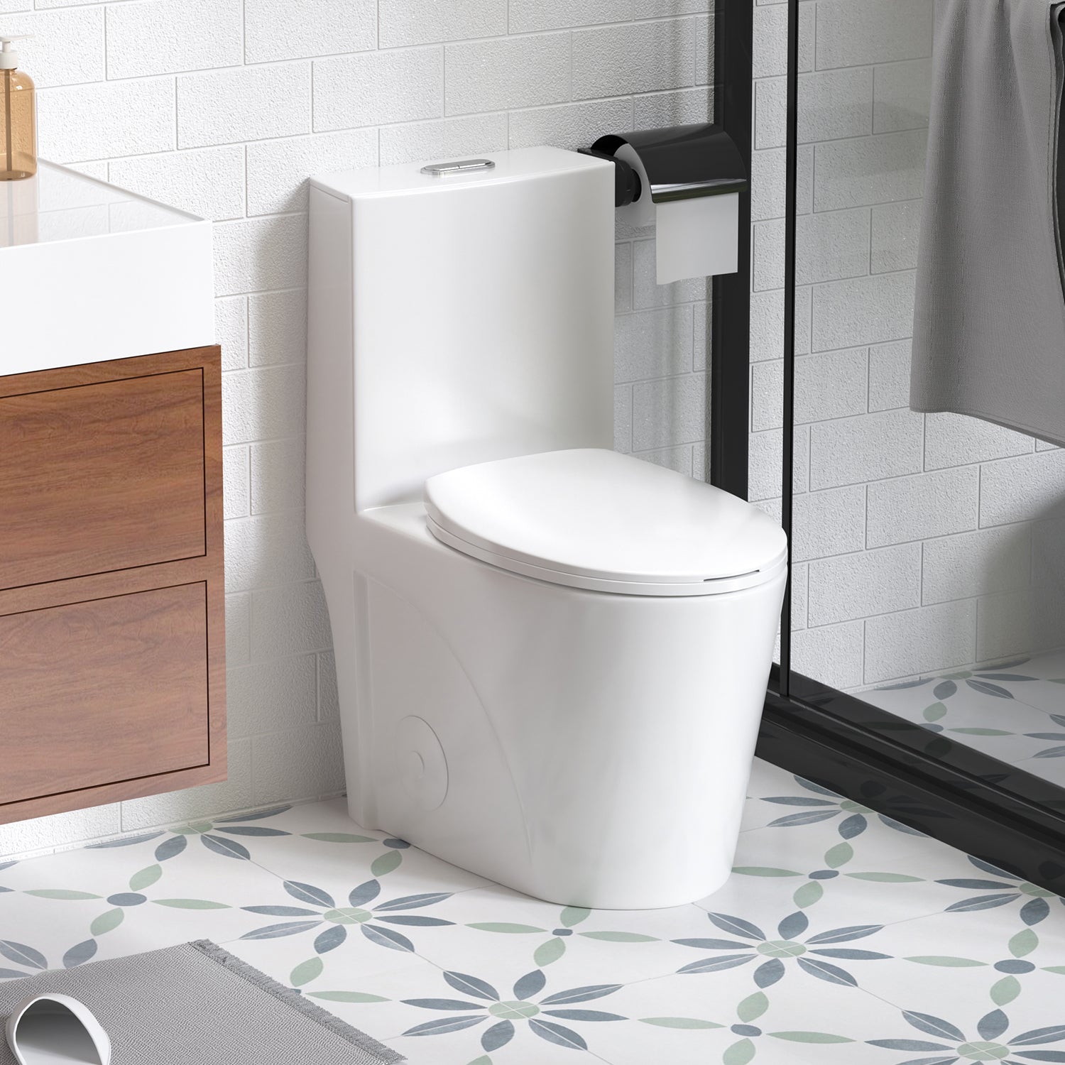 1.28/0.8 GPF Tornado Flush One-Piece Toilet, Elongated Siphonic S-Trap 12" Toilet with Soft Close Seat, Dual Flush, MAP 1000g, ADA Chair Height 17"