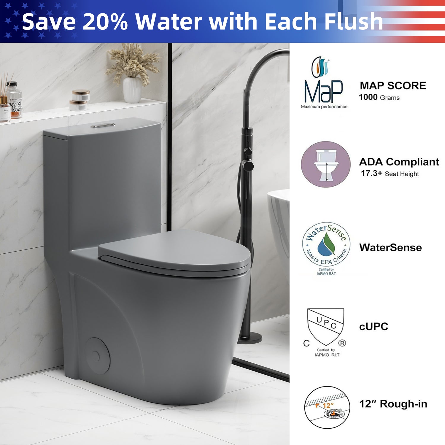 1.28/0.8 GPF Tornado Flush One-Piece Toilet, Elongated Siphonic S-Trap 12" Toilet with Soft Close Seat, Dual Flush, MAP 1000g, ADA Chair Height 17"