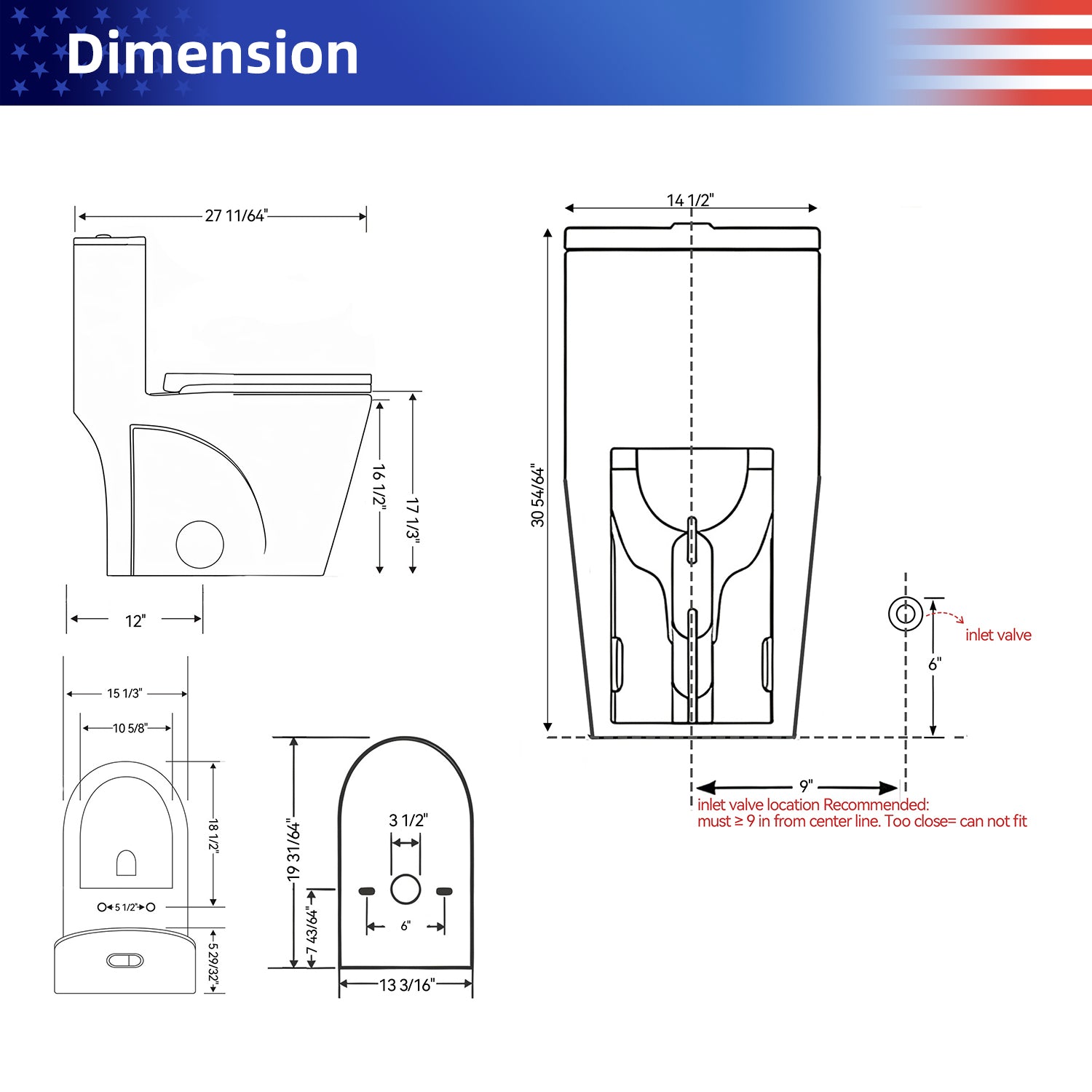 1.28/0.8 GPF Tornado Flush One-Piece Toilet, Elongated Siphonic S-Trap 12" Toilet with Soft Close Seat, Dual Flush, MAP 1000g, ADA Chair Height 17"