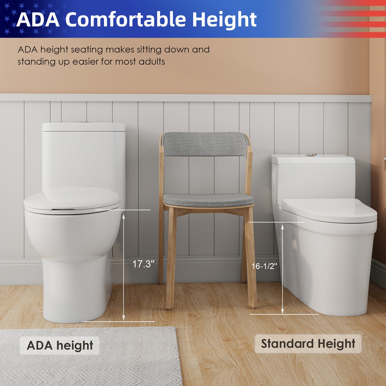 1.28/0.8 GPF Tornado Flush One-Piece Toilet, Rimless Siphonic Dual Flush Toilet with Soft Close Seat, Semi-Elongated Bowl, 12" S-Trap, MAP 1000g, ADA Comfort Height 17"