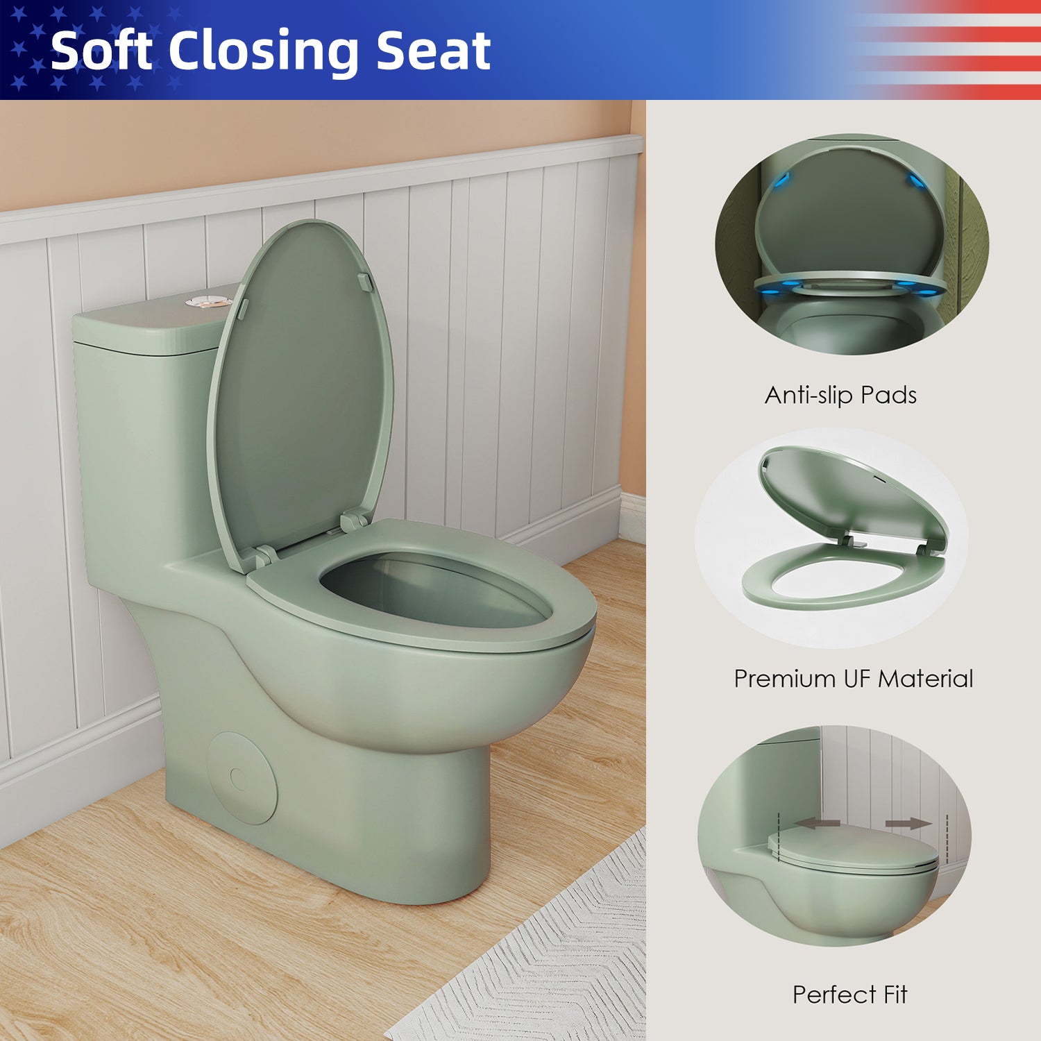 1.28/0.8 GPF Tornado Flush One-Piece Toilet, Rimless Siphonic Dual Flush Toilet with Soft Close Seat, Semi-Elongated Bowl, 12" S-Trap, MAP 1000g, ADA Comfort Height 17"