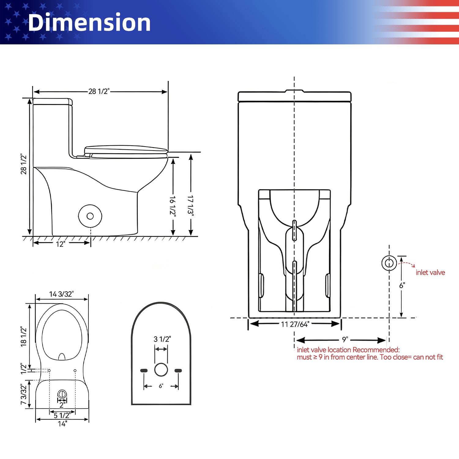 1.28/0.8 GPF Tornado Flush One-Piece Toilet, Rimless Siphonic Dual Flush Toilet with Soft Close Seat, Semi-Elongated Bowl, 12" S-Trap, MAP 1000g, ADA Comfort Height 17"