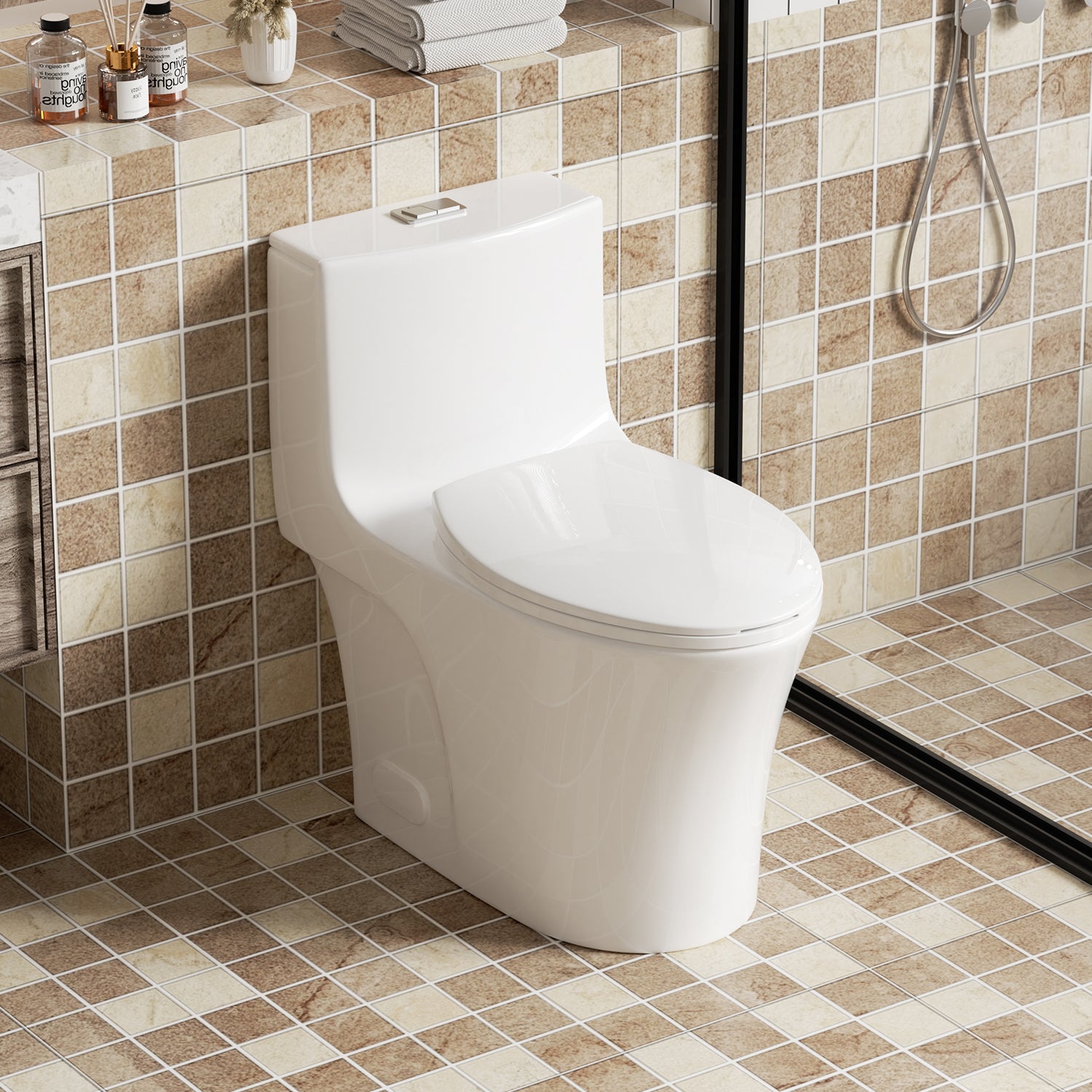 1.28/0.8 GPF Tornado Flush One-Piece Elongated Toilet, Siphonic S-Trap 12", Soft-Close Quick-Release Seat, Top Button Dual Flush, MAP 1000g, ADA Comfort Height 17"